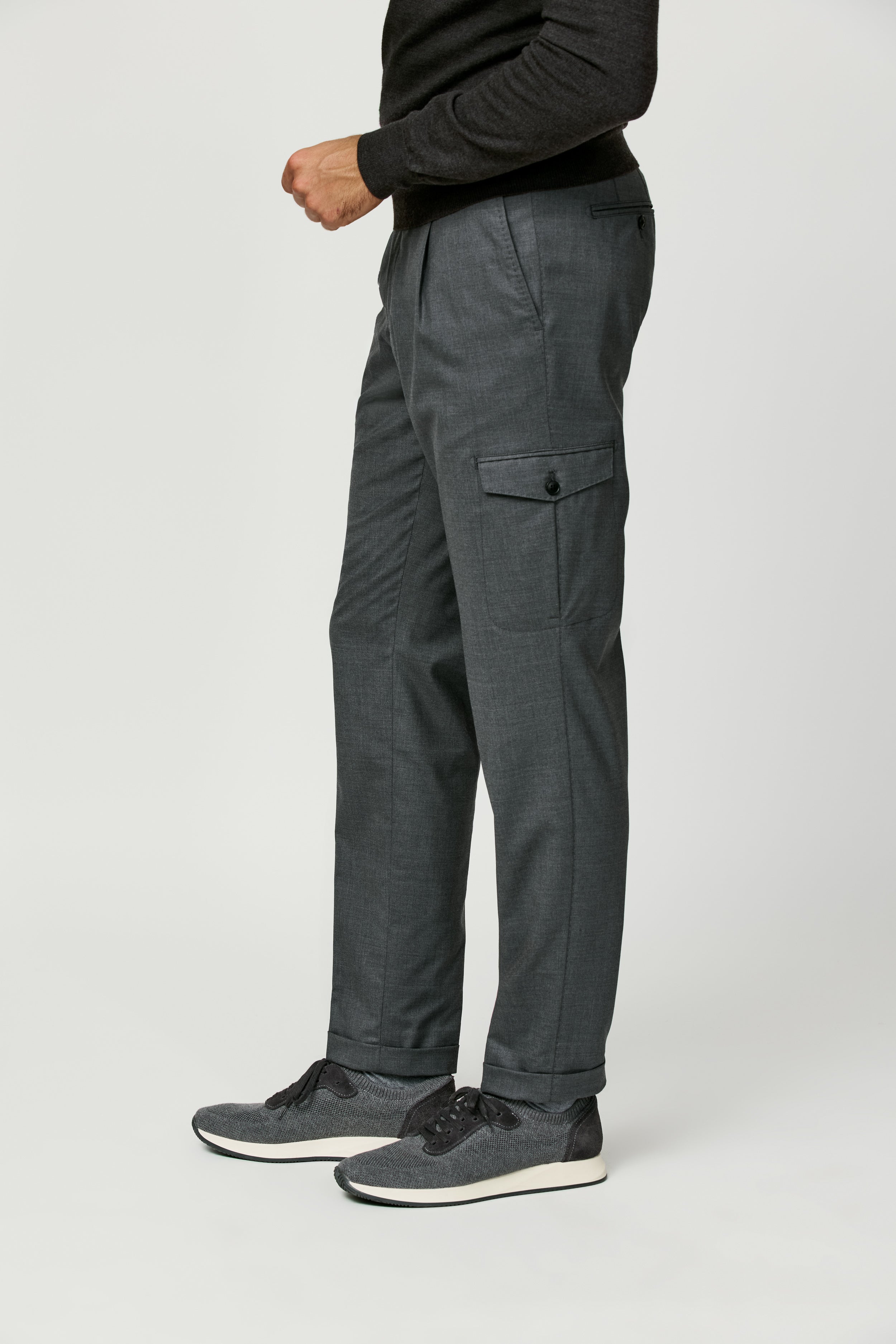 Steel Grey Stretch Tropical Wool Plain Weave Trousers