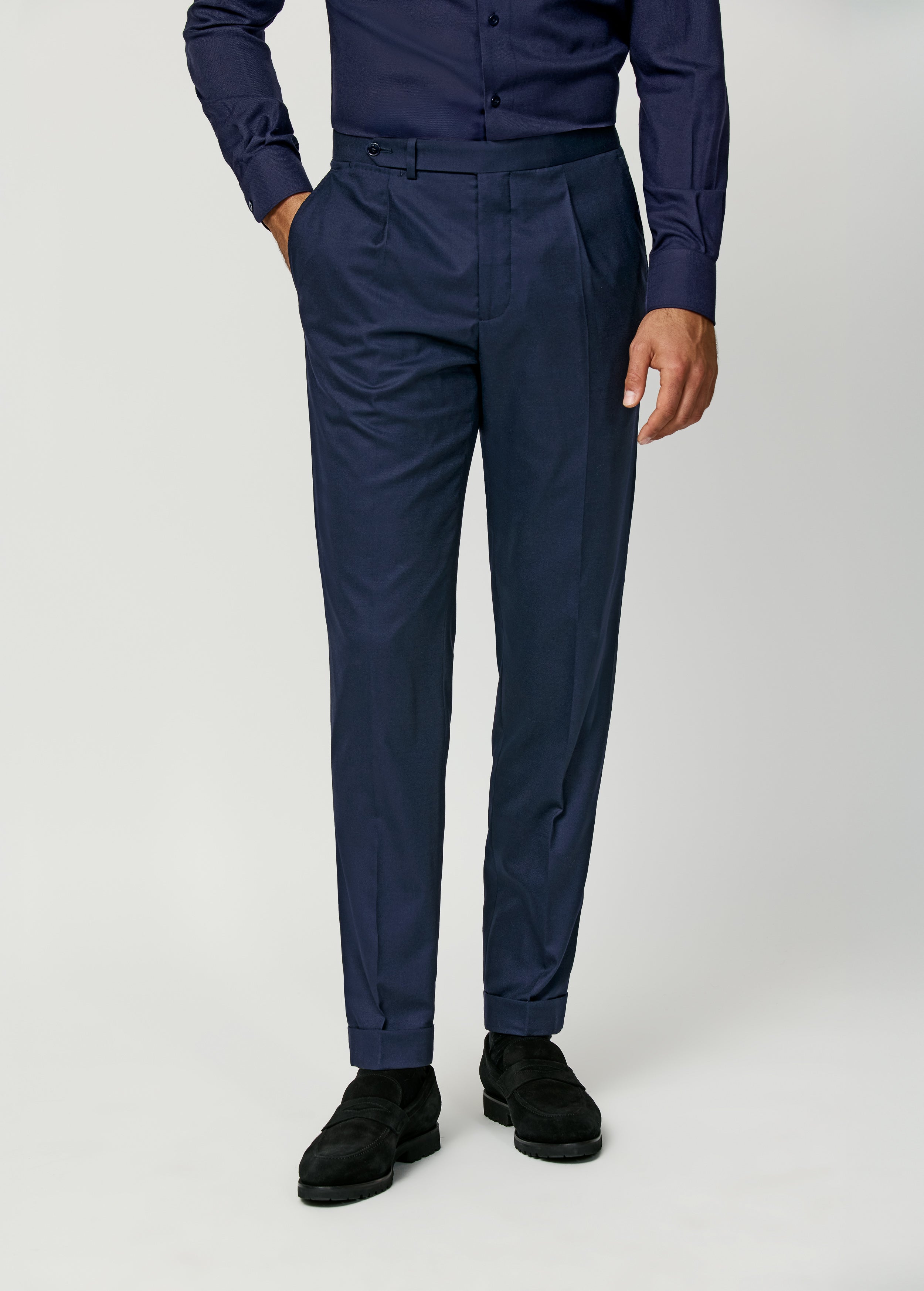 Navy Blue Stretch Wool-Silk Hopsack Trouser