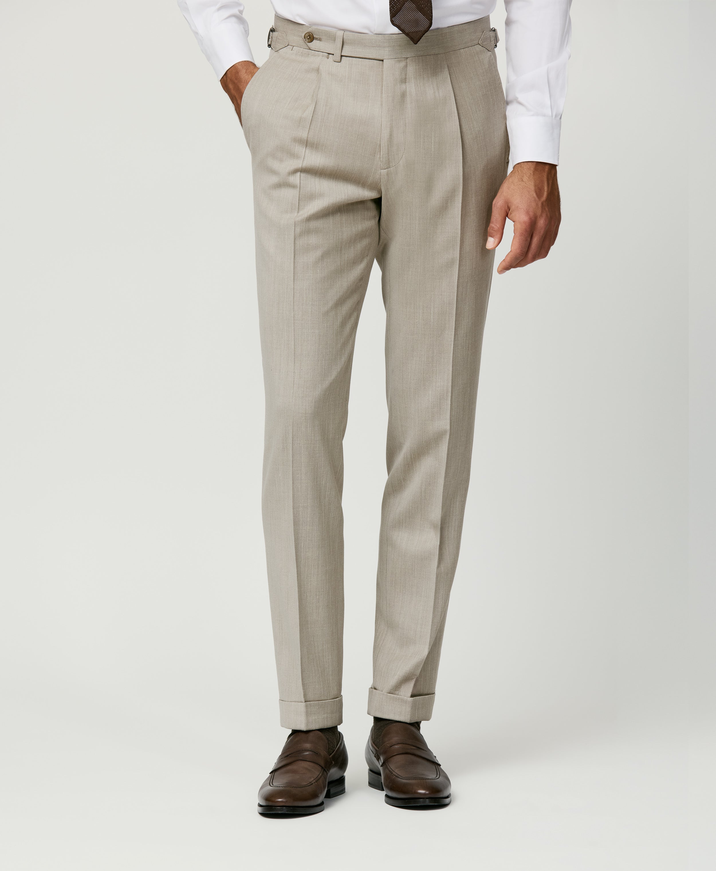 Oatmeal Stretch Wool-Silk-Linen Twill Trouser