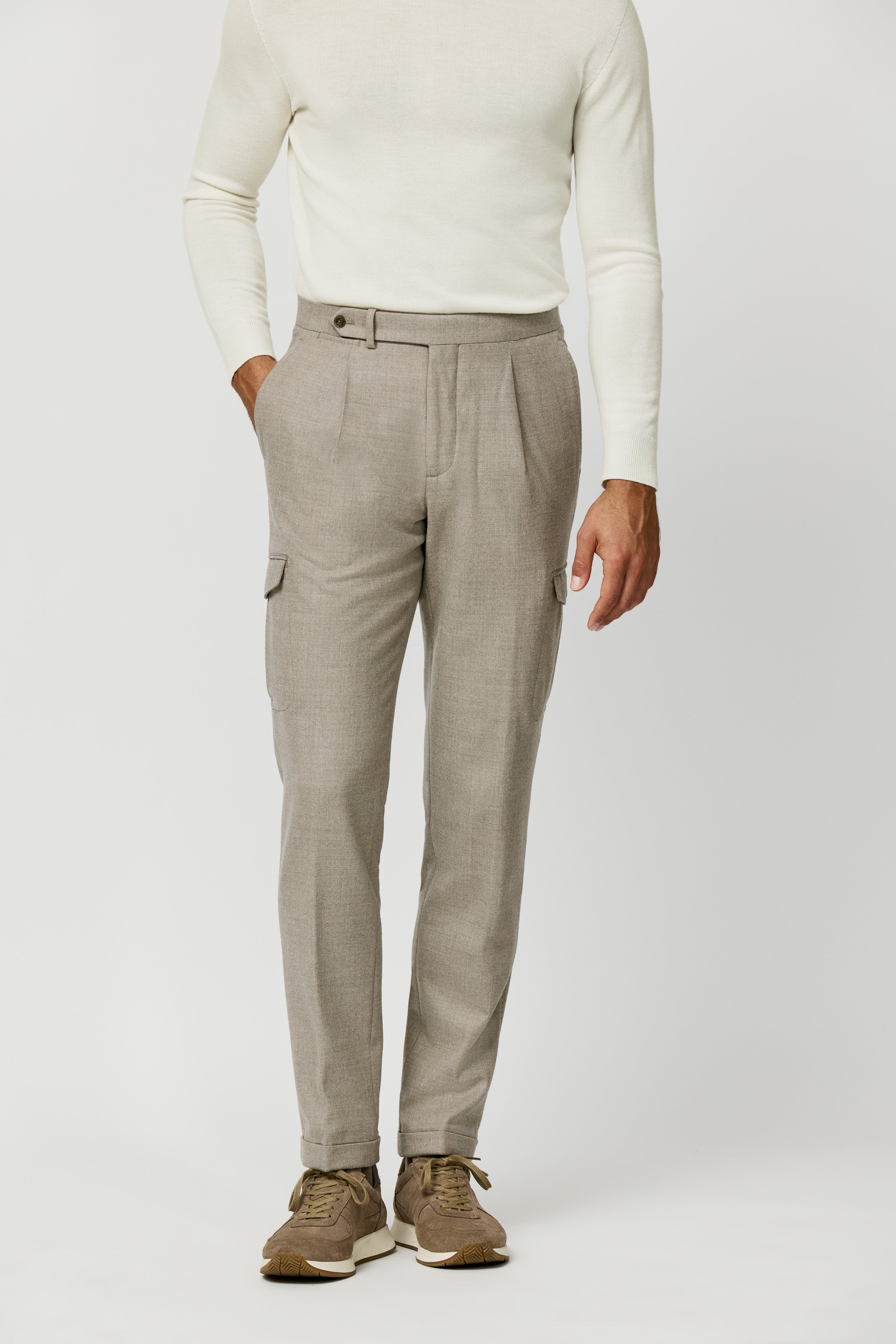 L.Taupe Stretch Brushed Wool Twill Trousers