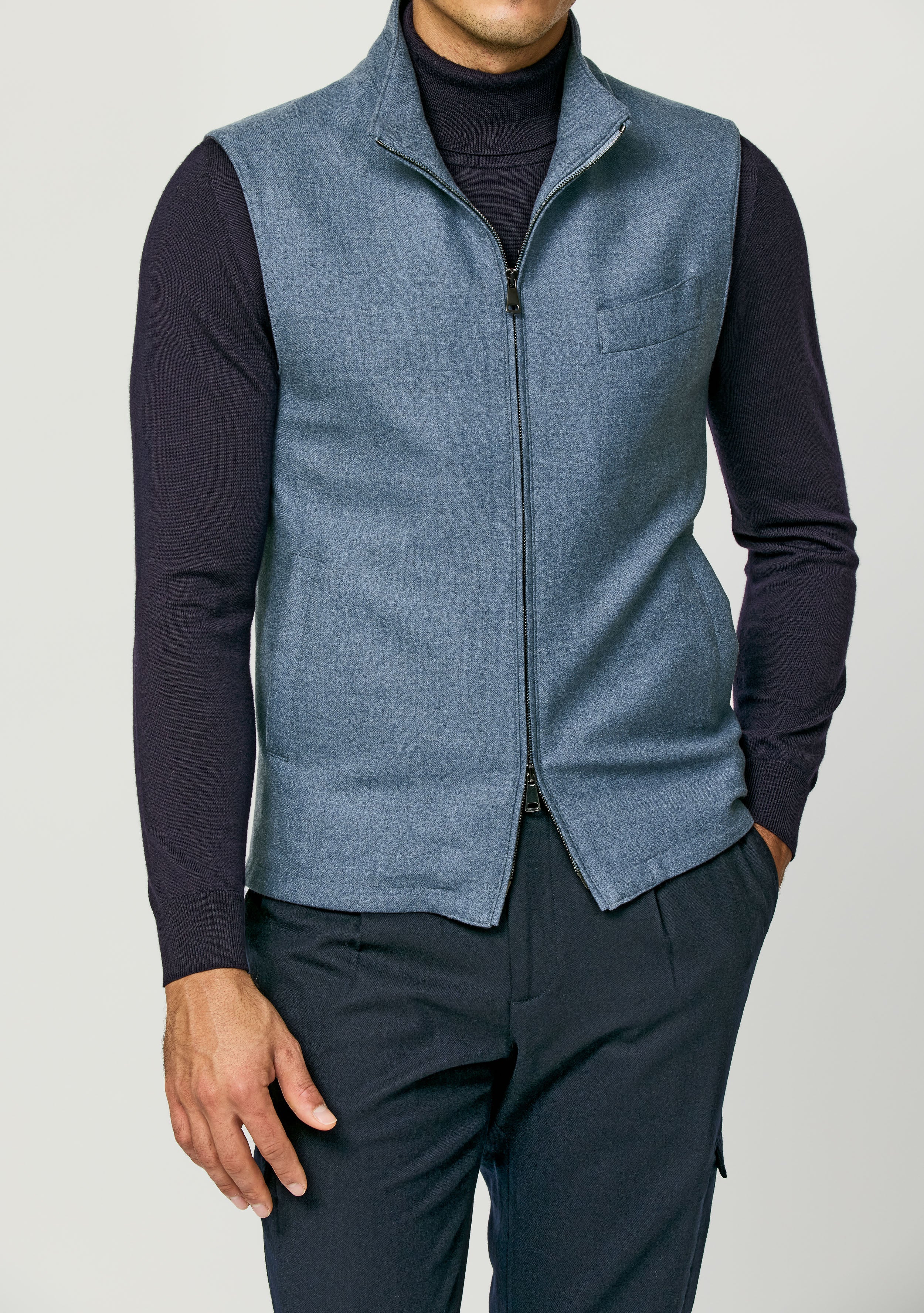Storm Blue Stretch Brushed Wool Twill Vest