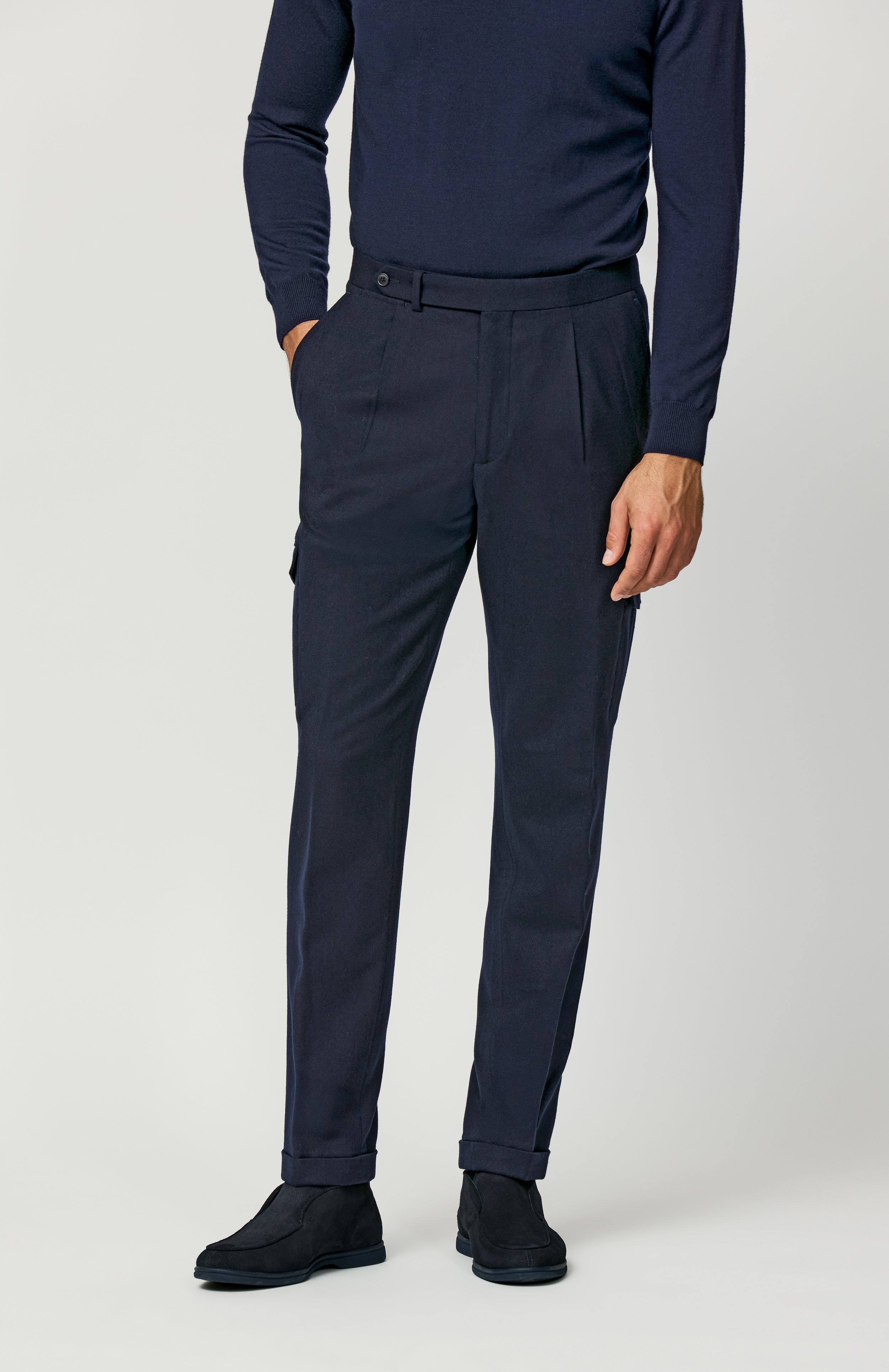 Midnight Blue Stretch Wool Flannel Trousers