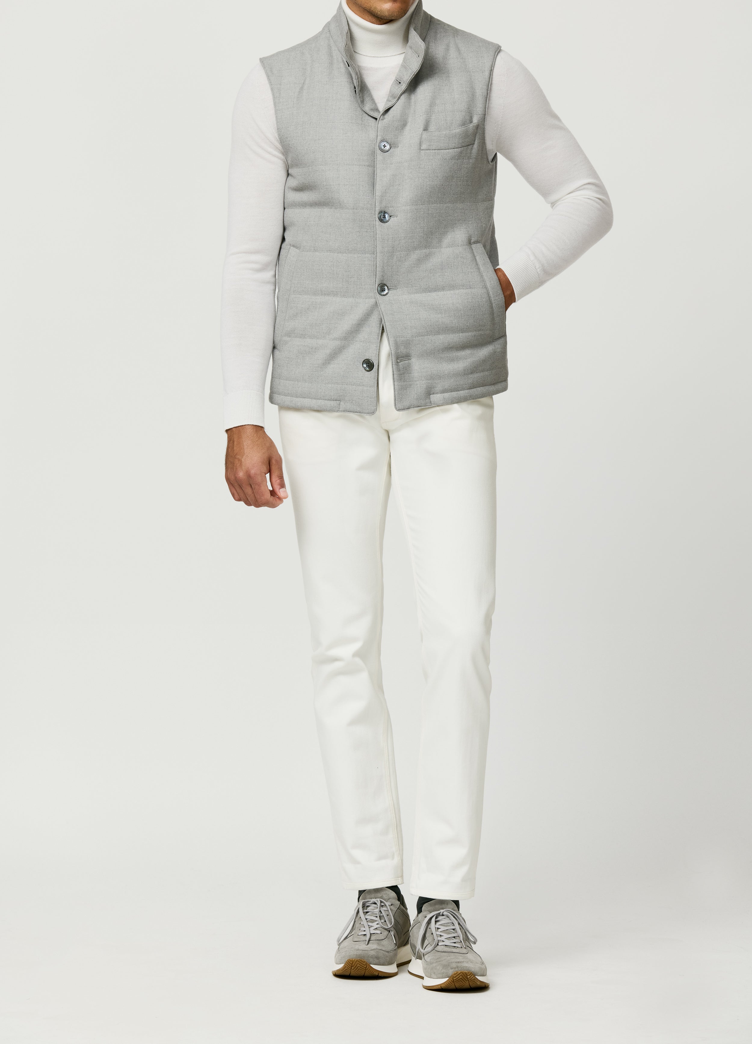 Light Grey Stretch Wool Flannel Vest