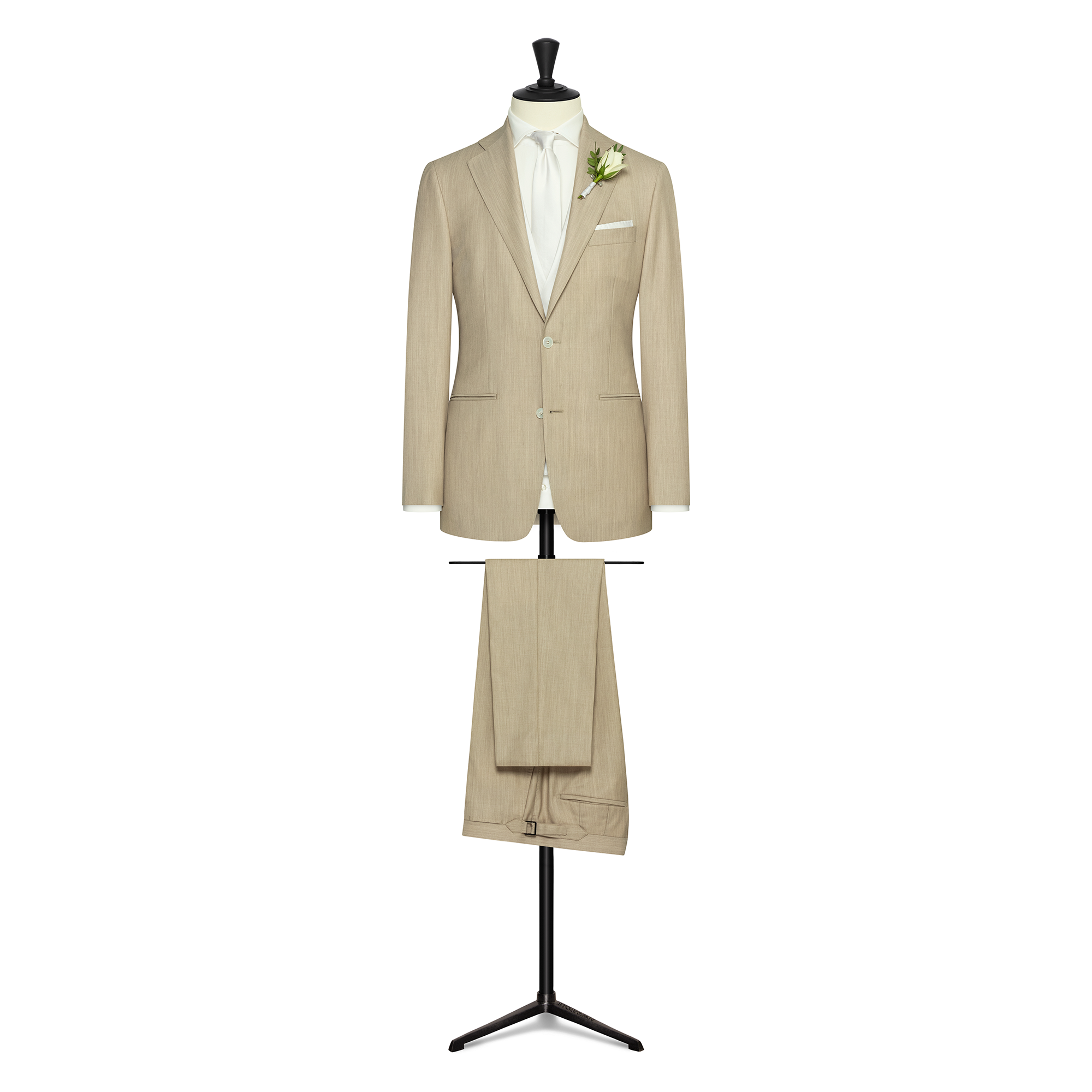 Sand Mélange S130 Wool Twill Suit *Ivory Vest Optional