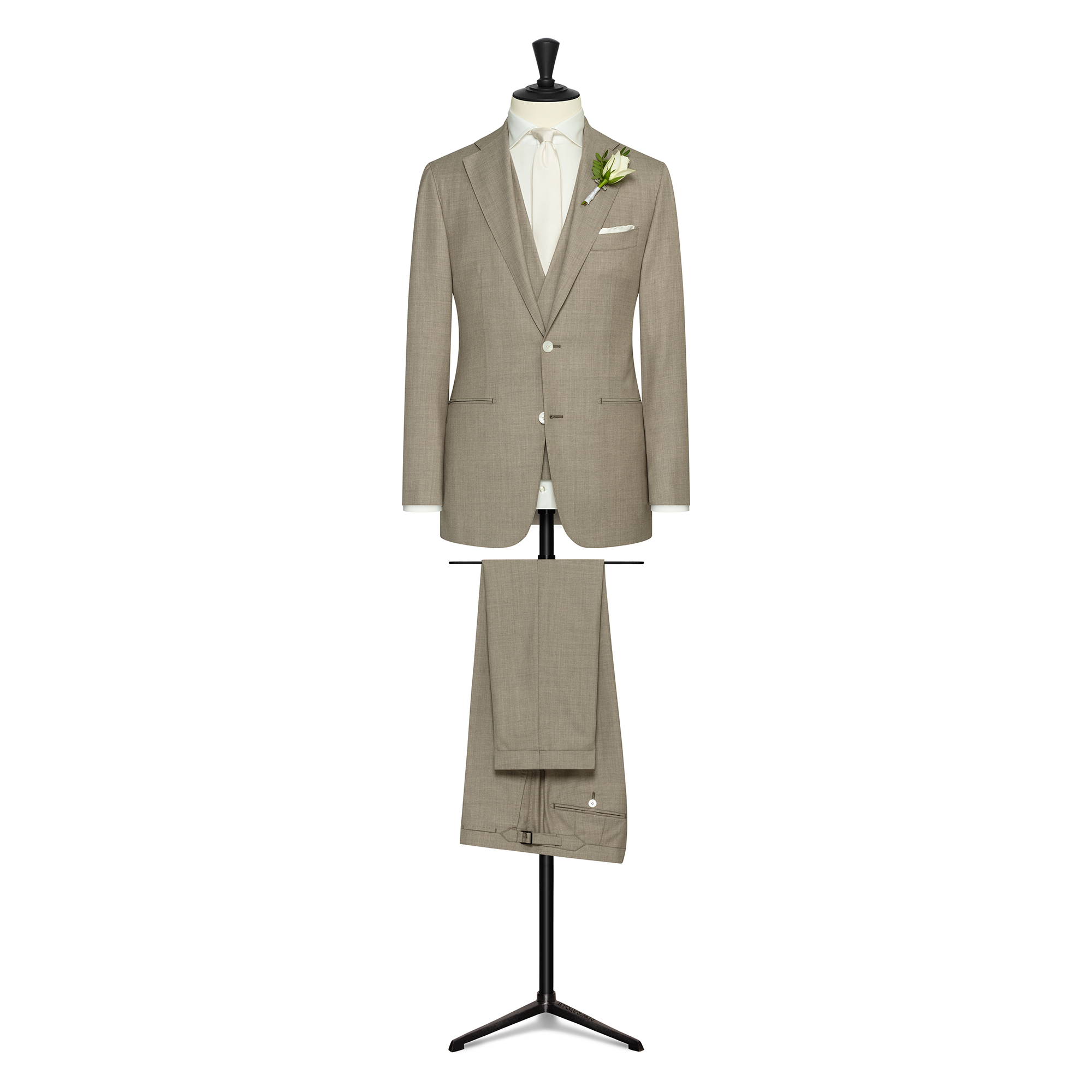 Light Taupe Mélange S130 Wool Twill 3-Piece Suit