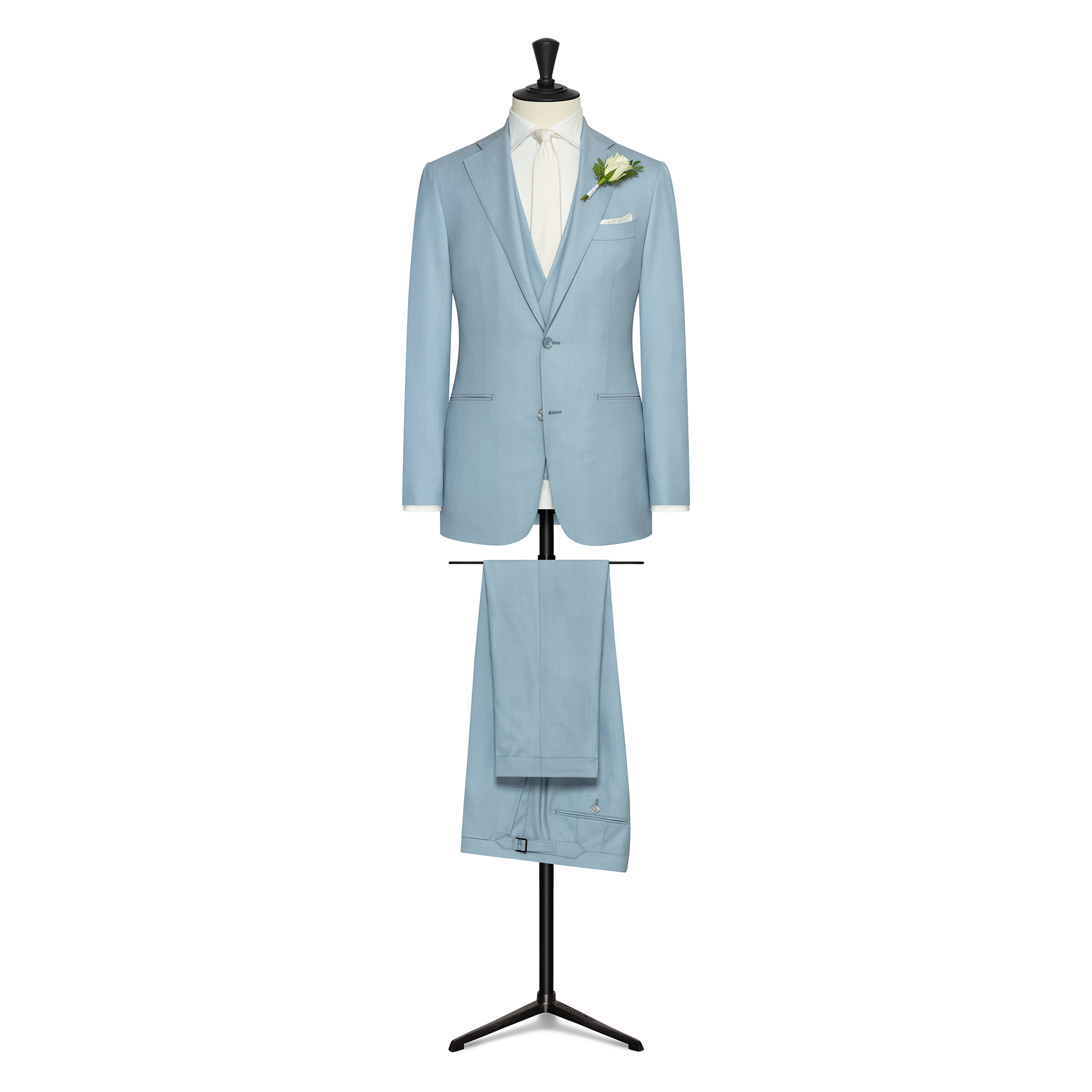 Light Blue S130 Wool Twill 3- Piece Suit