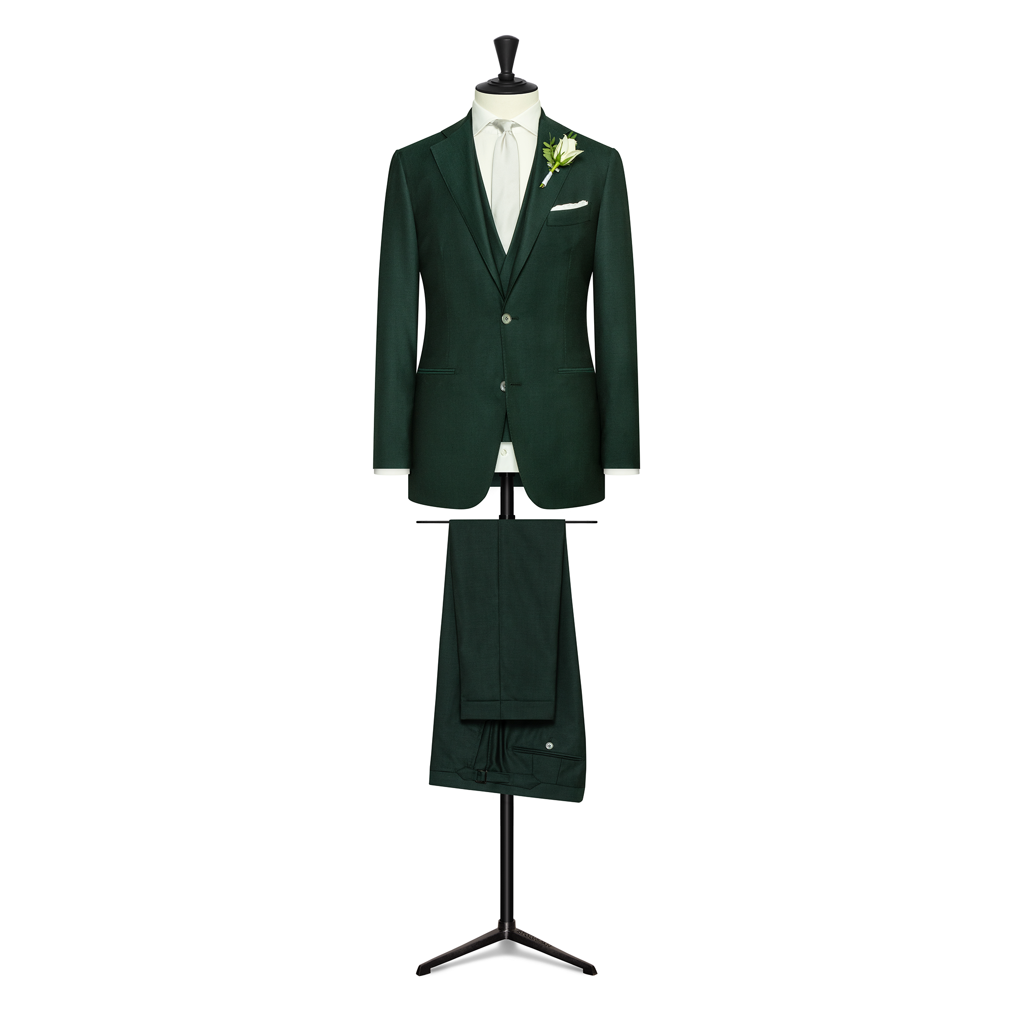Bottle Green S130 Wool Twill 3- Piece Suit
