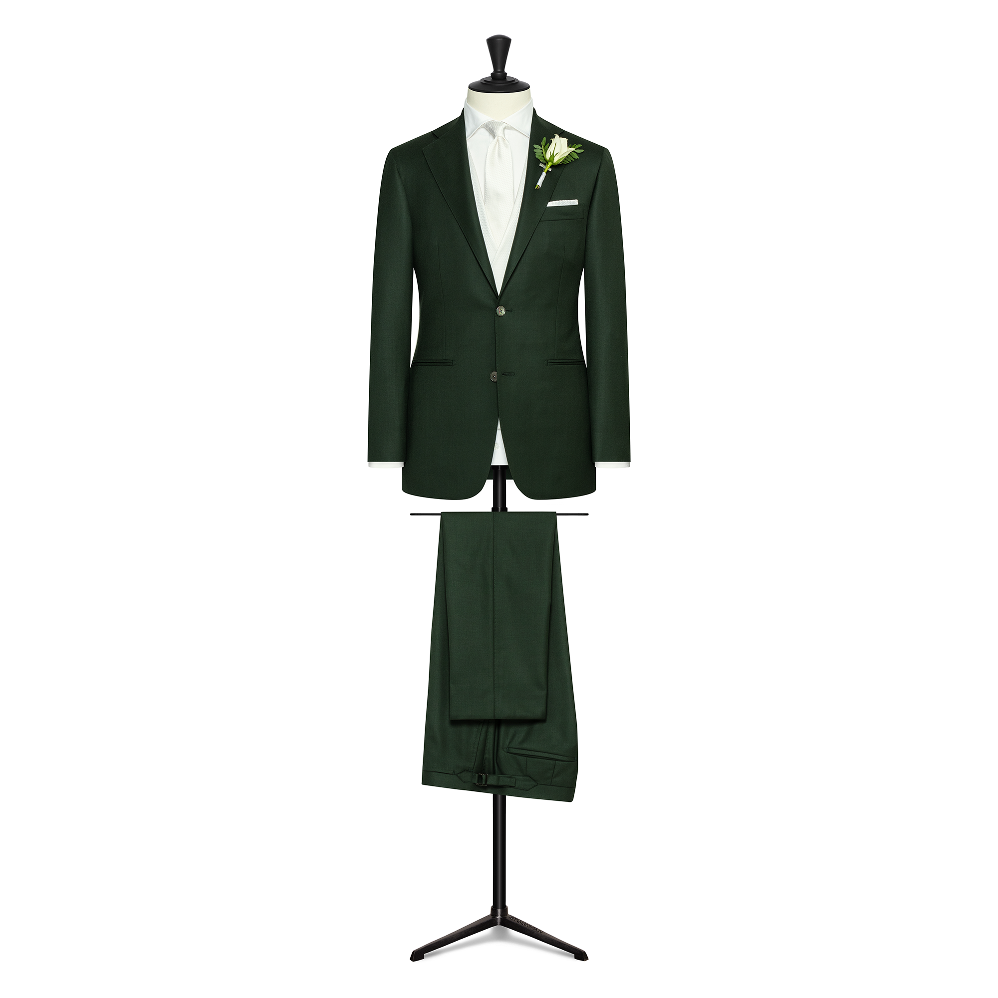 Dark Green S130 Wool Twill Suit *Ivory Vest Optional