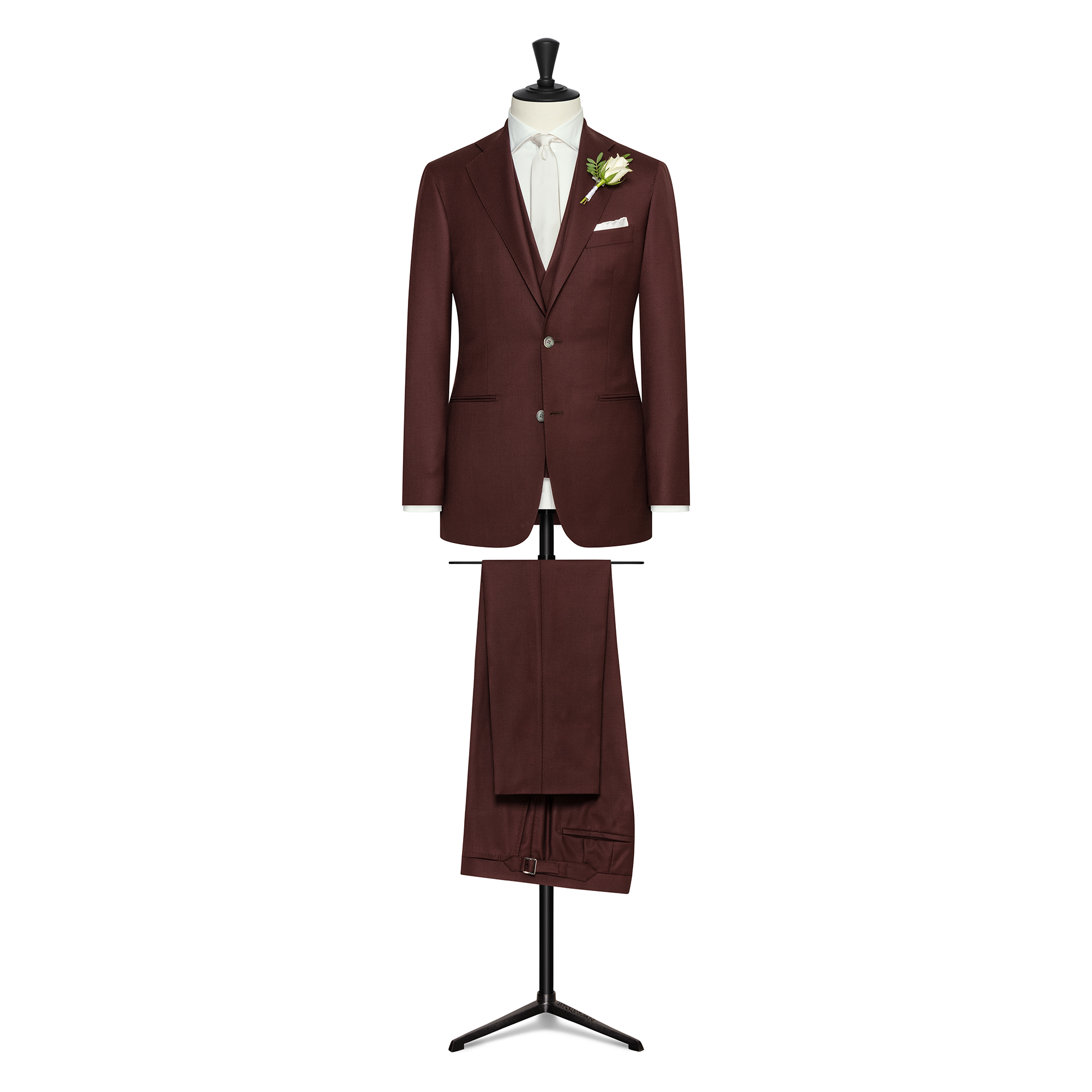 Burgundy S130 Wool Twill 3- Piece Suit