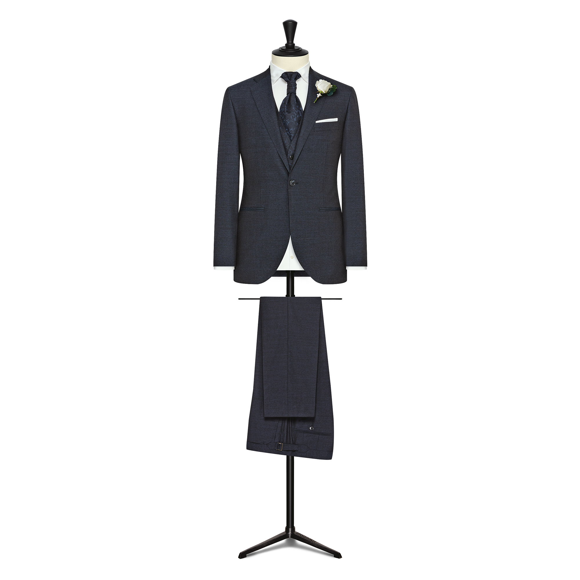 Midnight Blue Mouliné Wool-Silk 3-Piece Suit