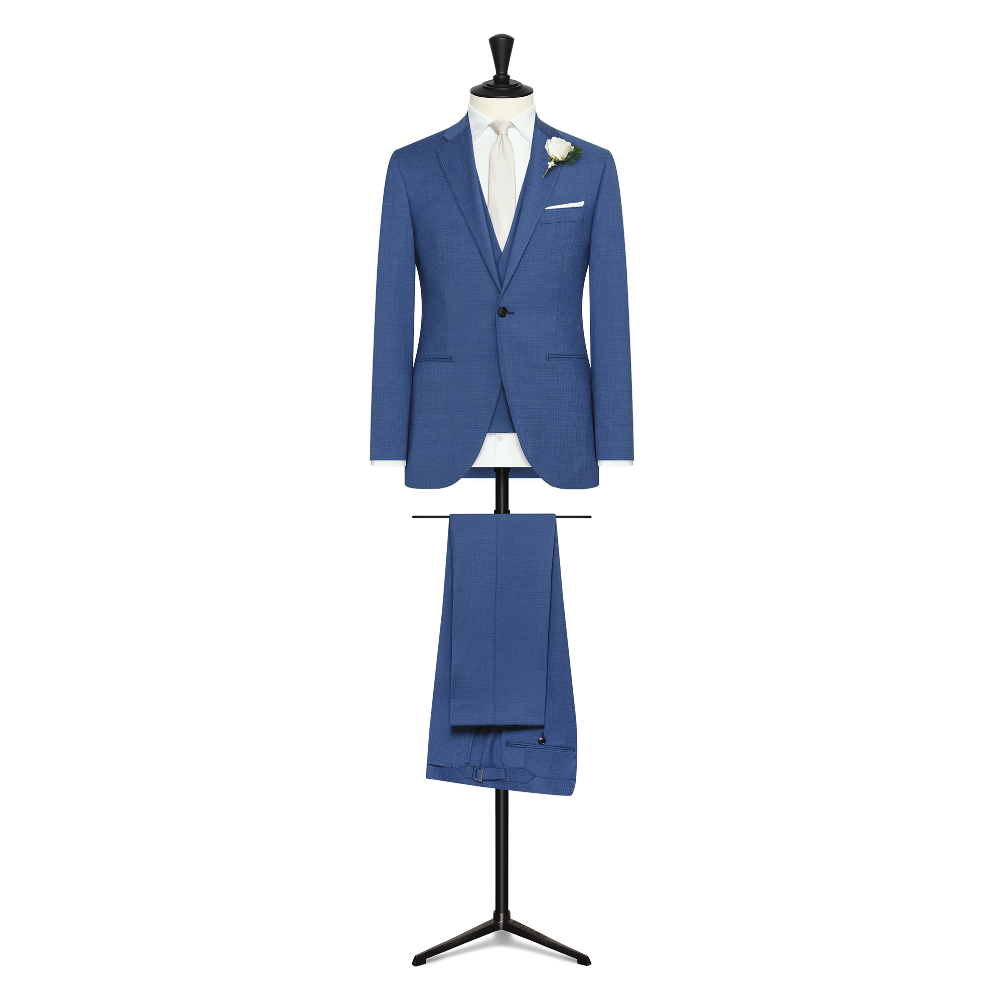 Royal Blue S100 Wool With Subtle Micro-Check 3-Piece Suit