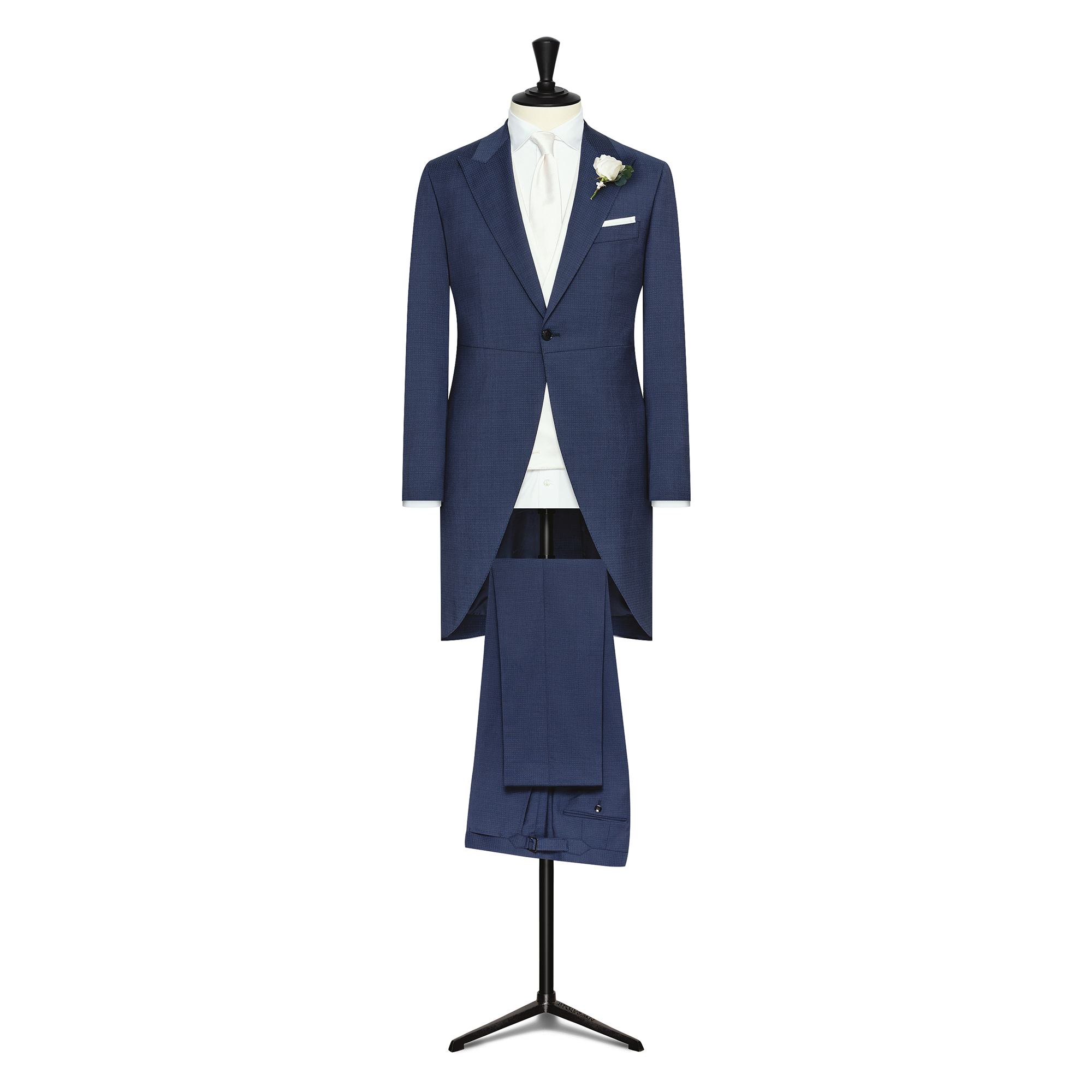 Navy S100 Wool W/ Subtle MicroCheck Morning Coat Suit & Ivory S120 Wool Sablé Vest