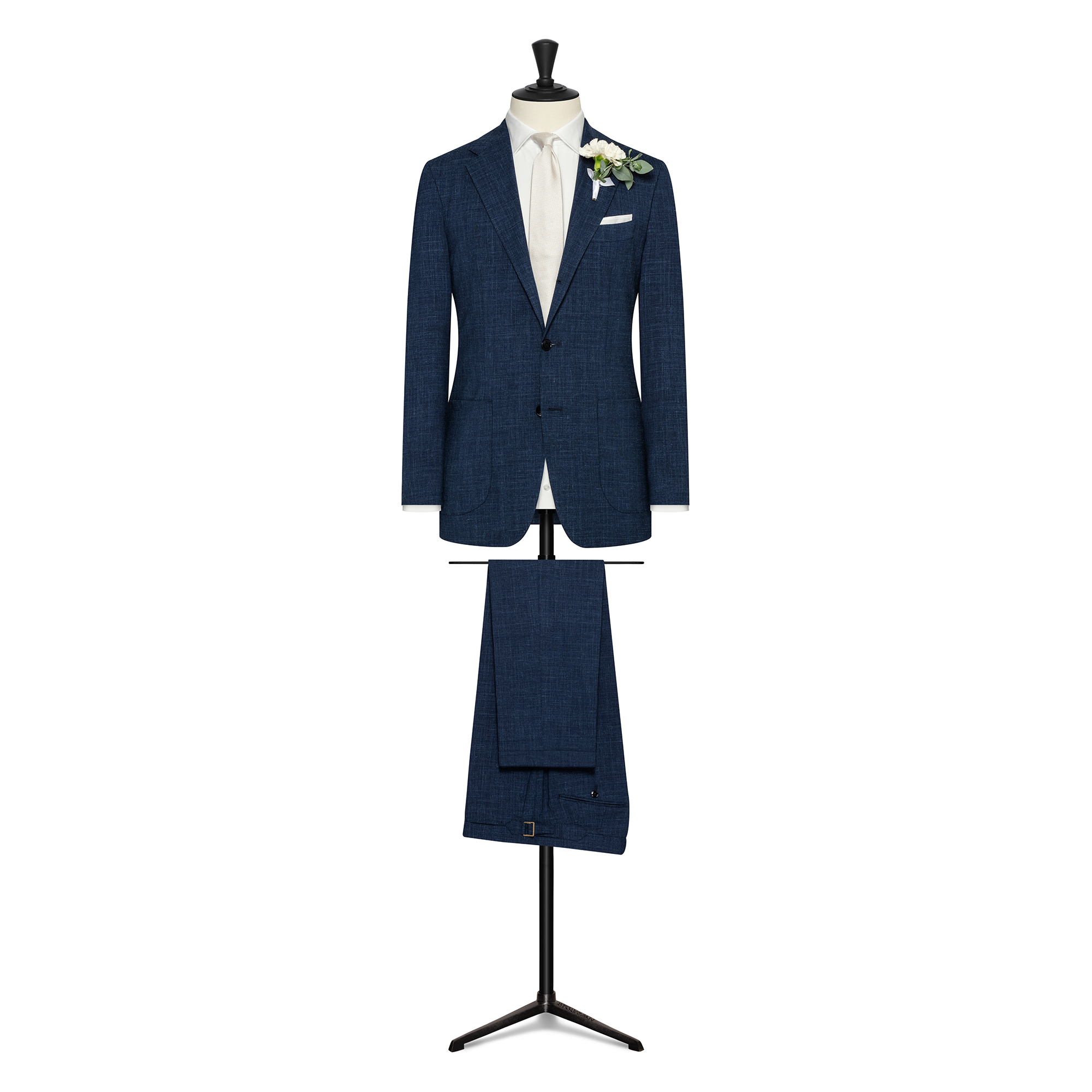 Dark Blue Stretch Wool-Linen Suit