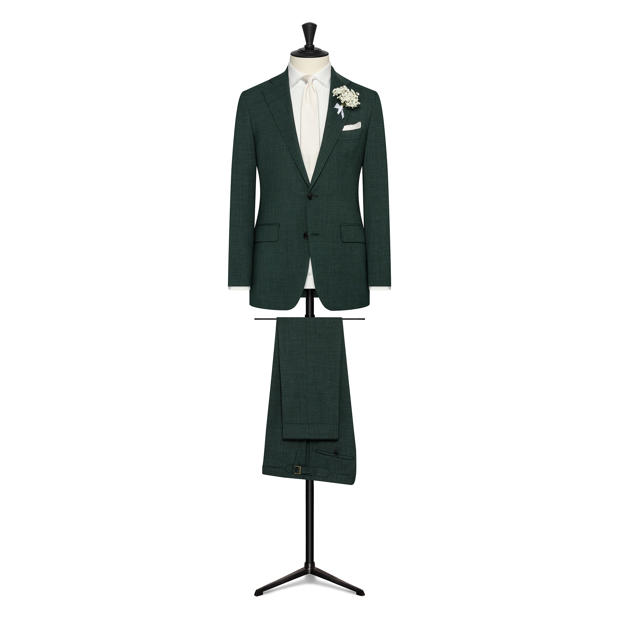 Dark Green Stretch Wool-Linen Suit