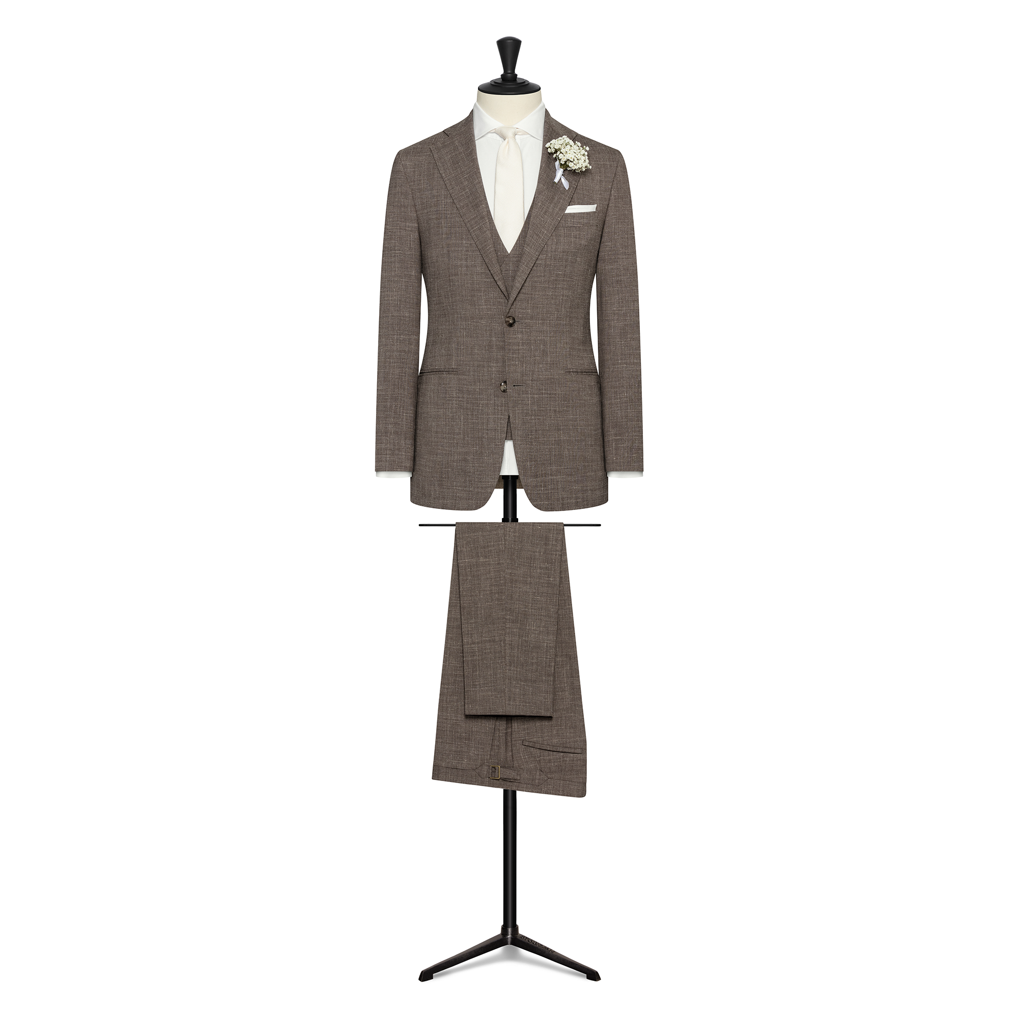 Dark Taupe Stretch Wool-Linen 3- Piece Suit