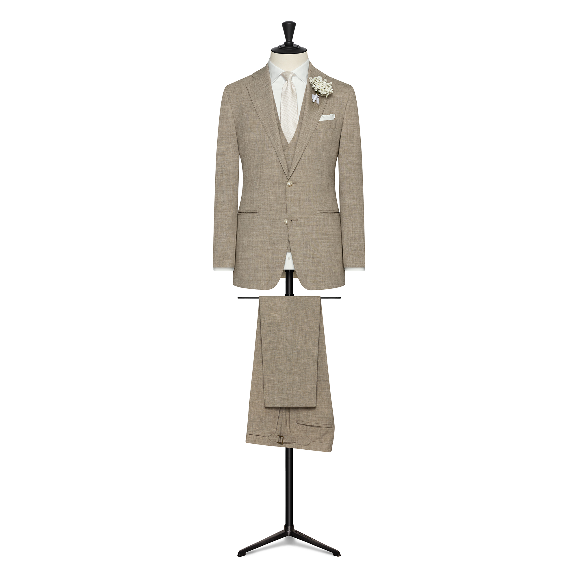 Light Taupe Stretch Wool-Linen 3-Piece Suit