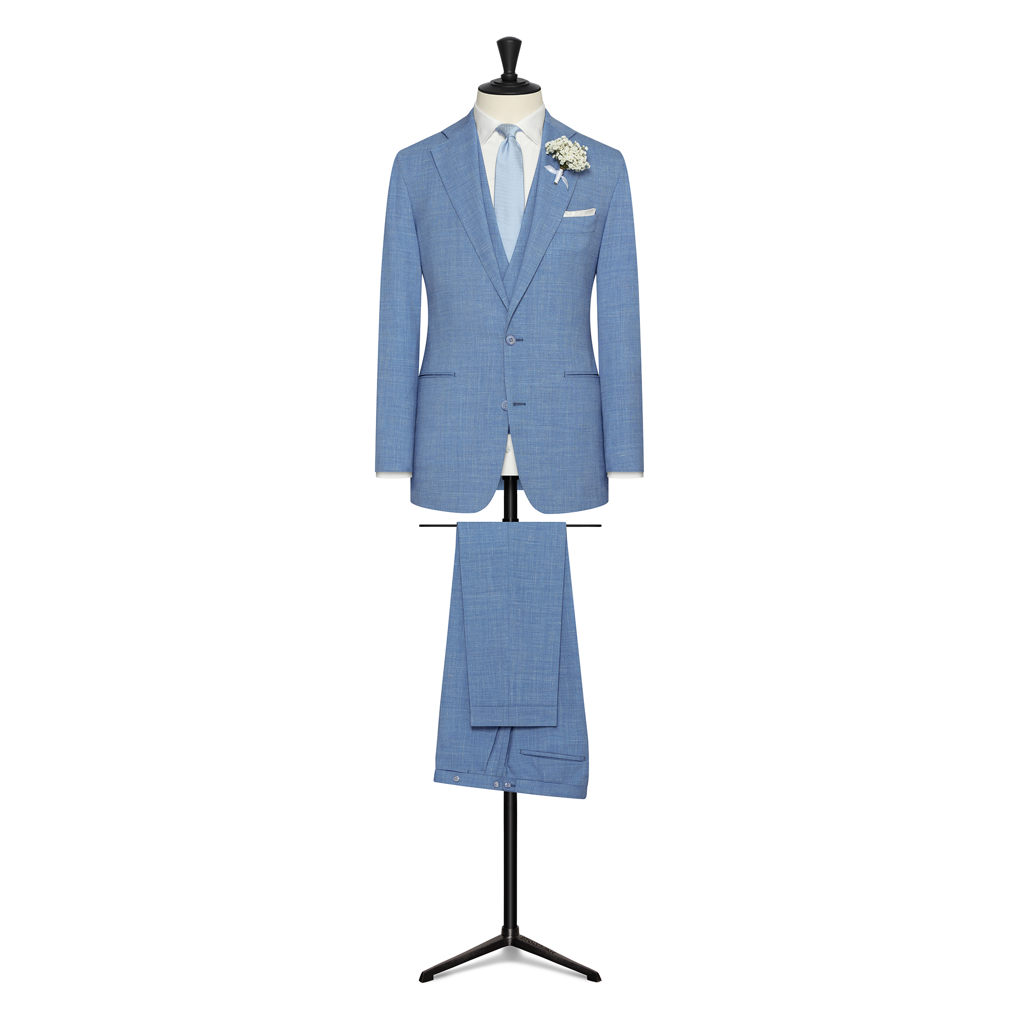 Sky Blue Stretch Wool-Linen 3- Piece Suit