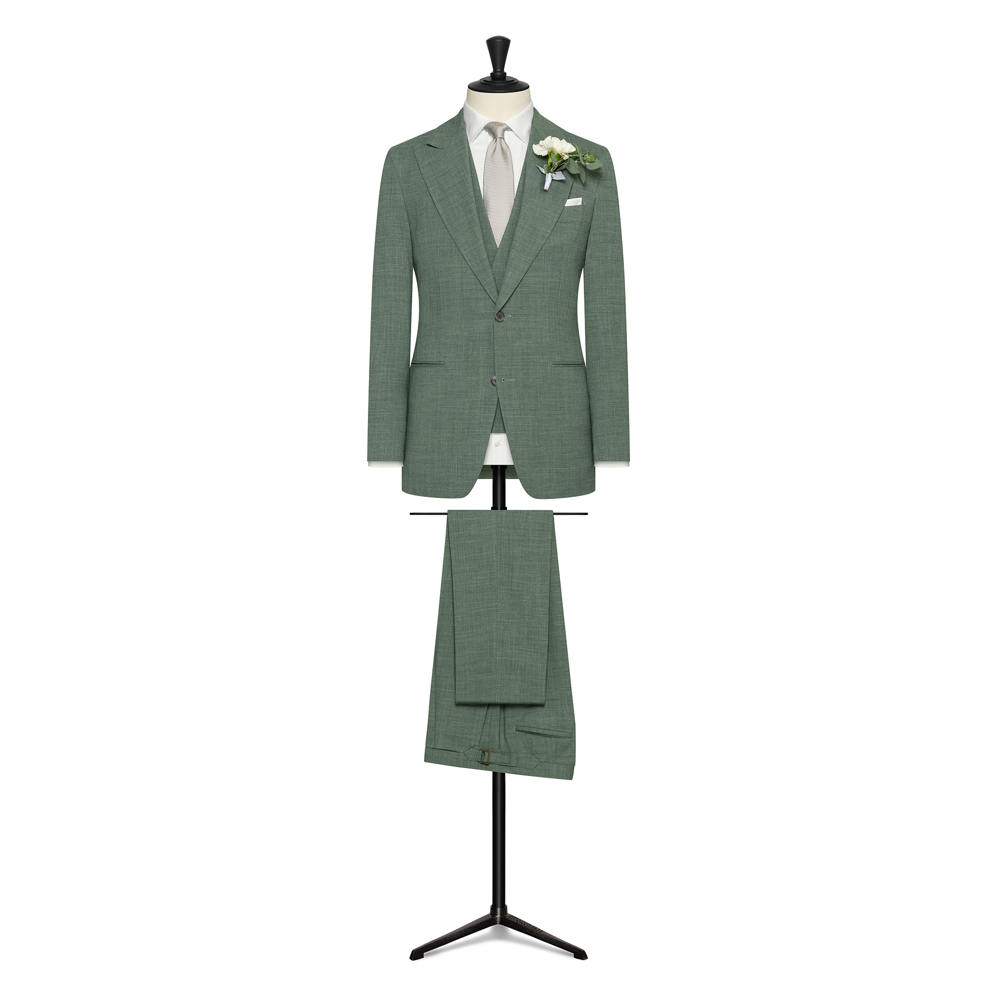 Laurel Green Stretch Wool-Linen 3-Piece Suit