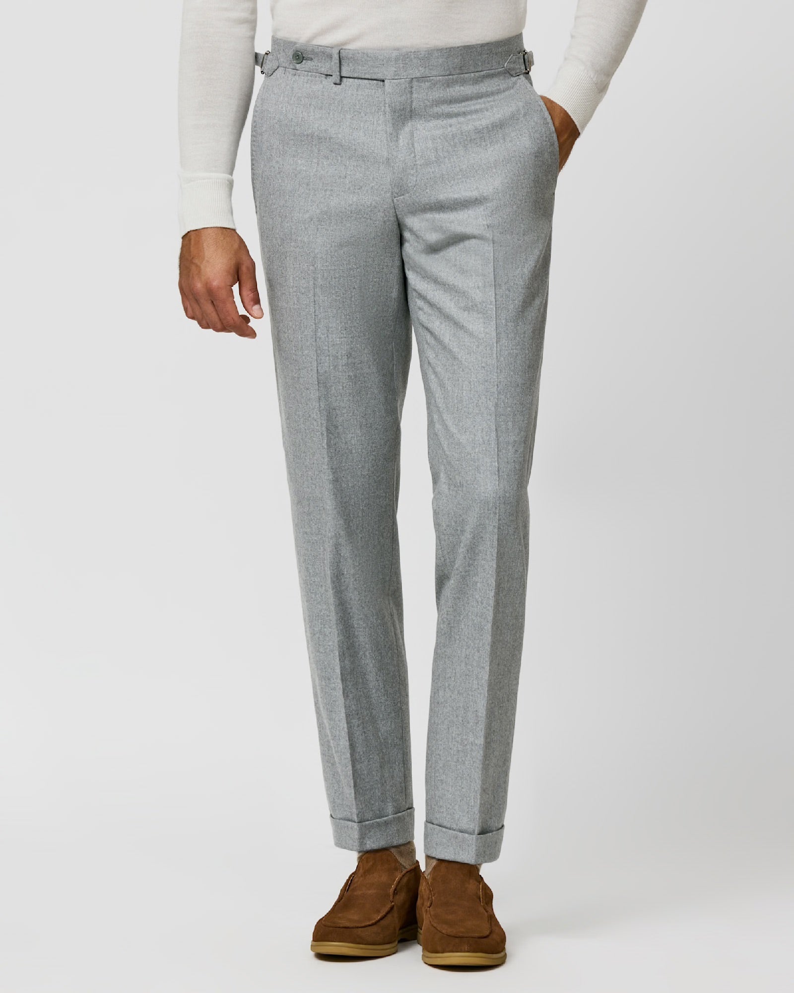 Light Grey S120 Natural Stretch Wool Flannel Trousers
