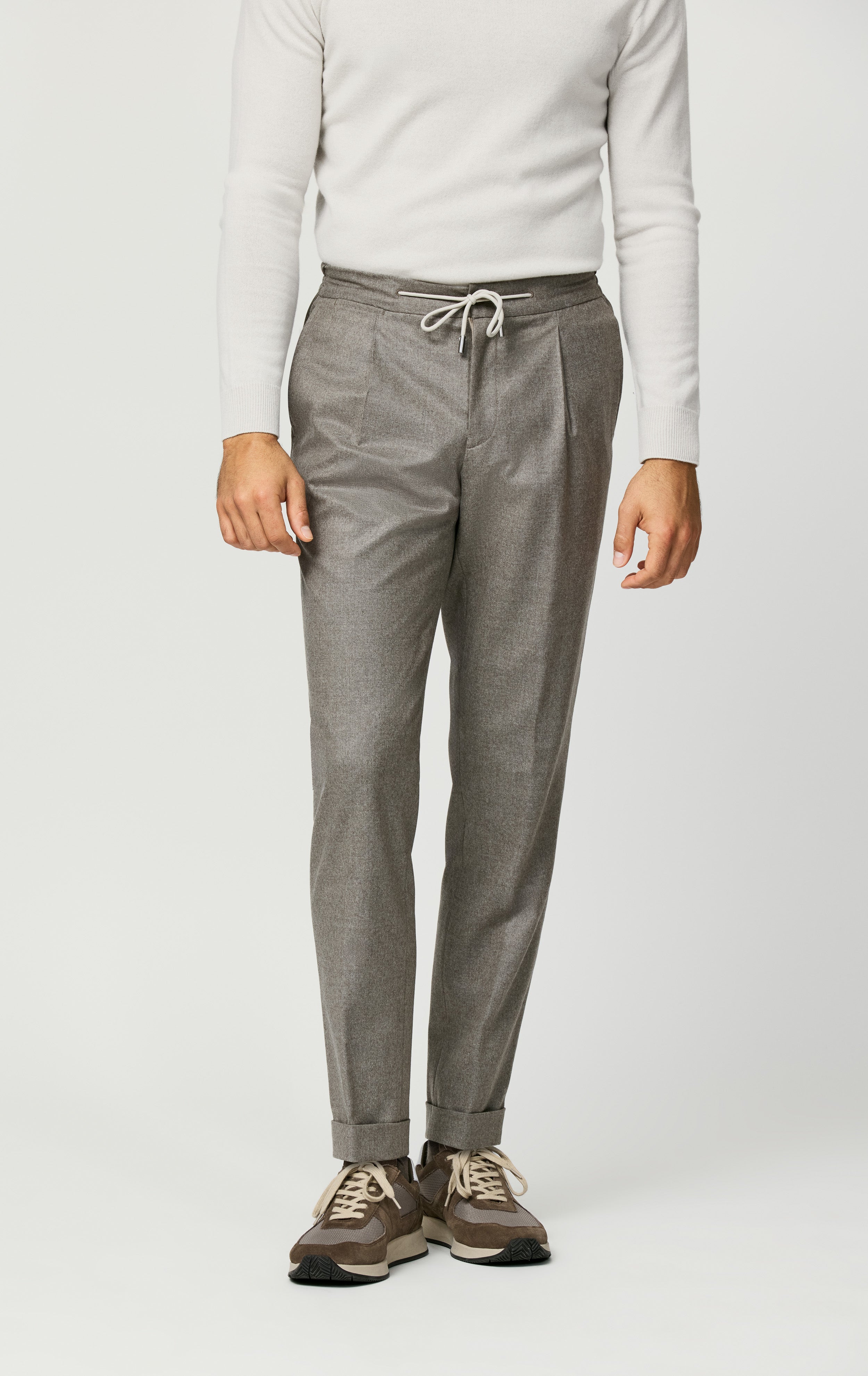 Taupe S120 Natural Stretch Wool Flannel Trousers