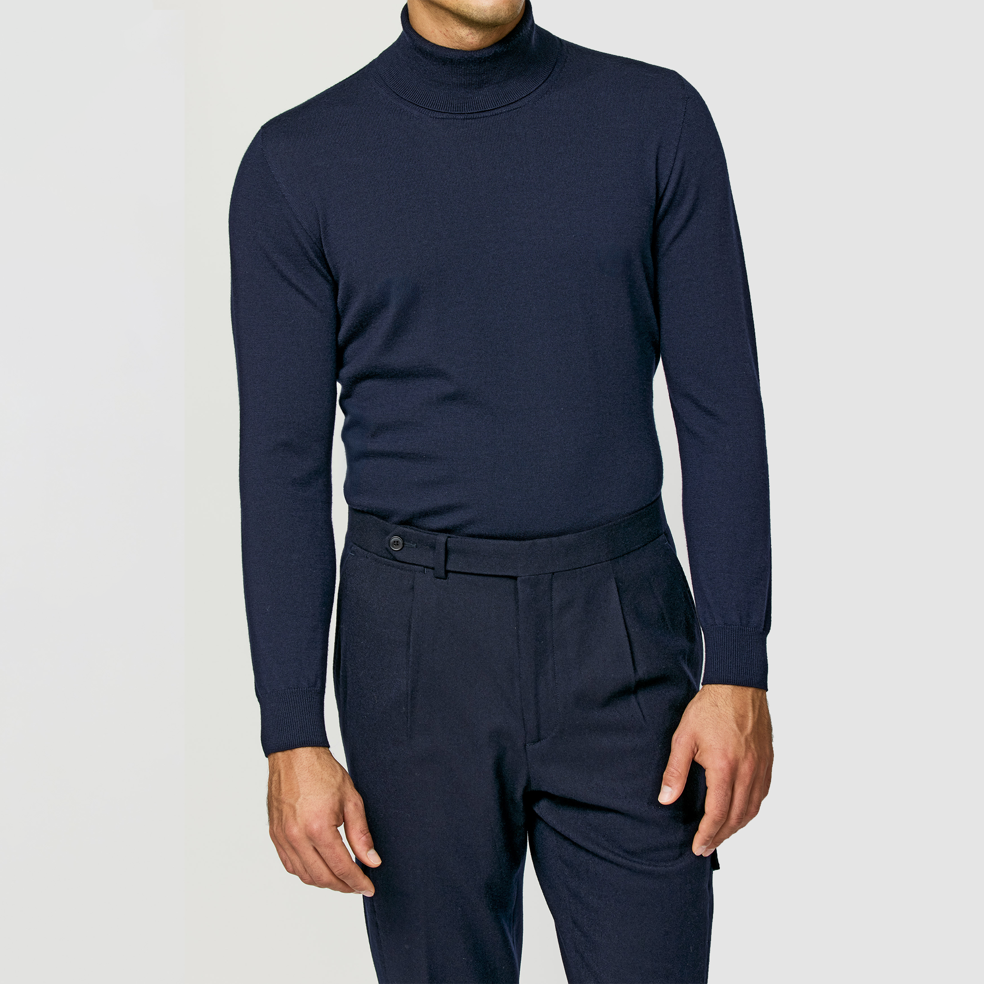 Navy Blue Cashmere-Silk Turtle Neck