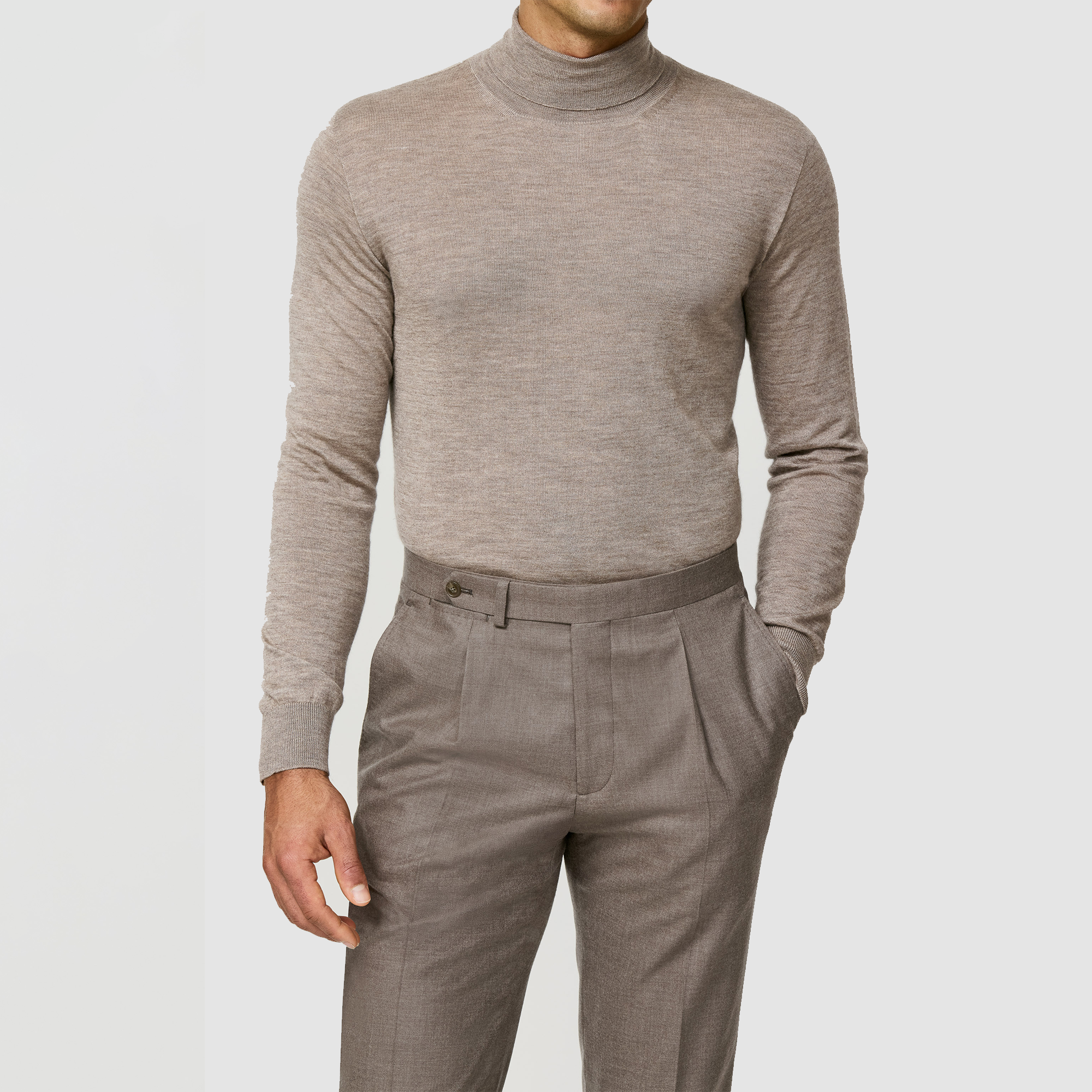 Sand Cashmere-Silk Turtle Neck