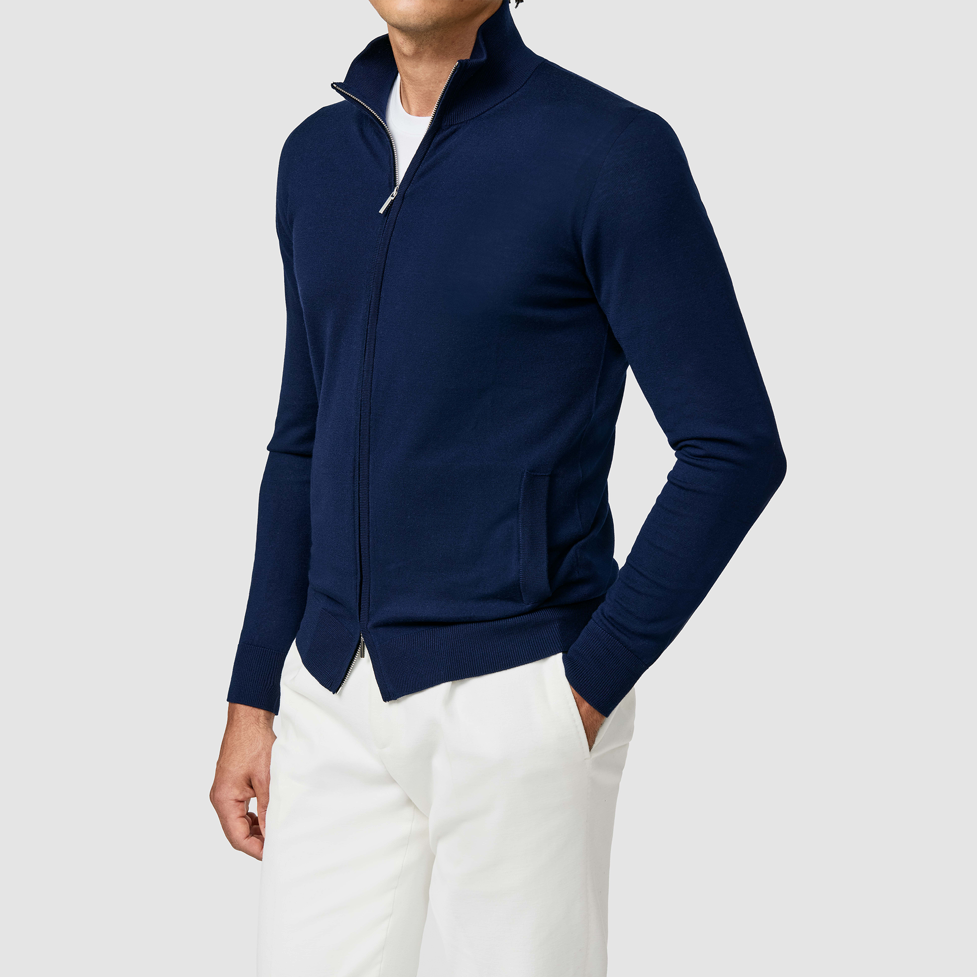 S160 Navy Blue Ultra-Fine Merino Full-Zip