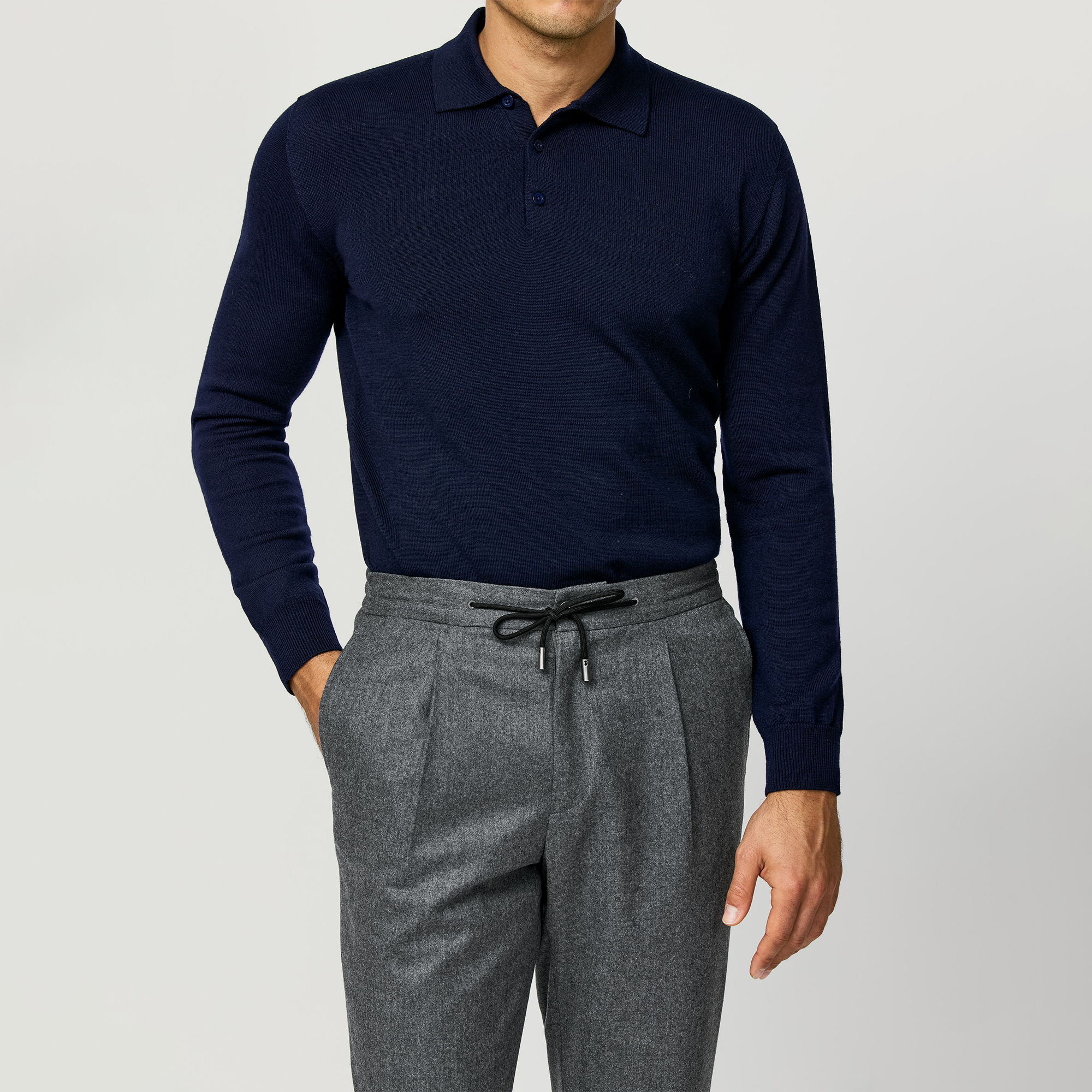 Midnight Blue Extra-Fine Merino Polo