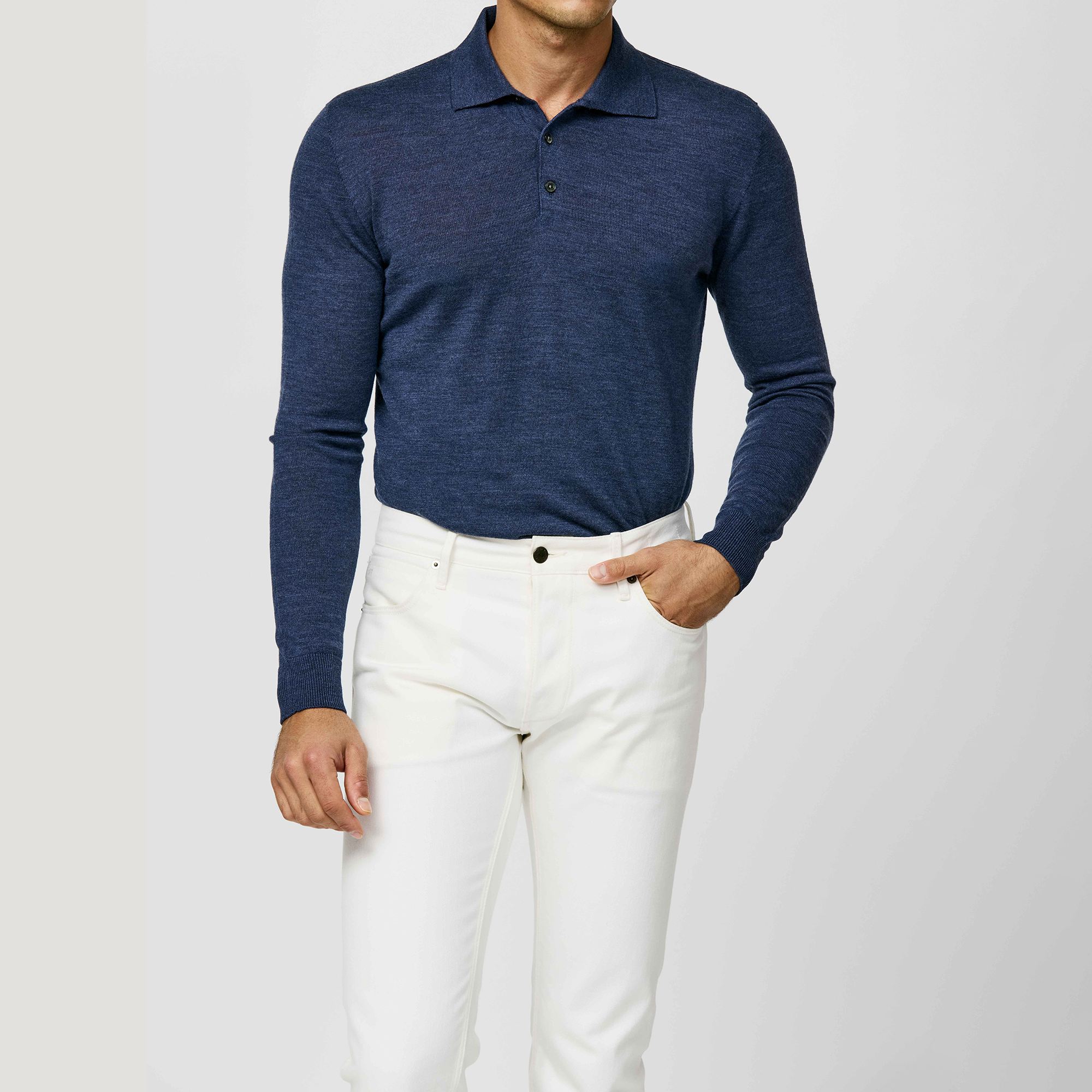 Denim Blue Mélange Extra-Fine Merino Polo