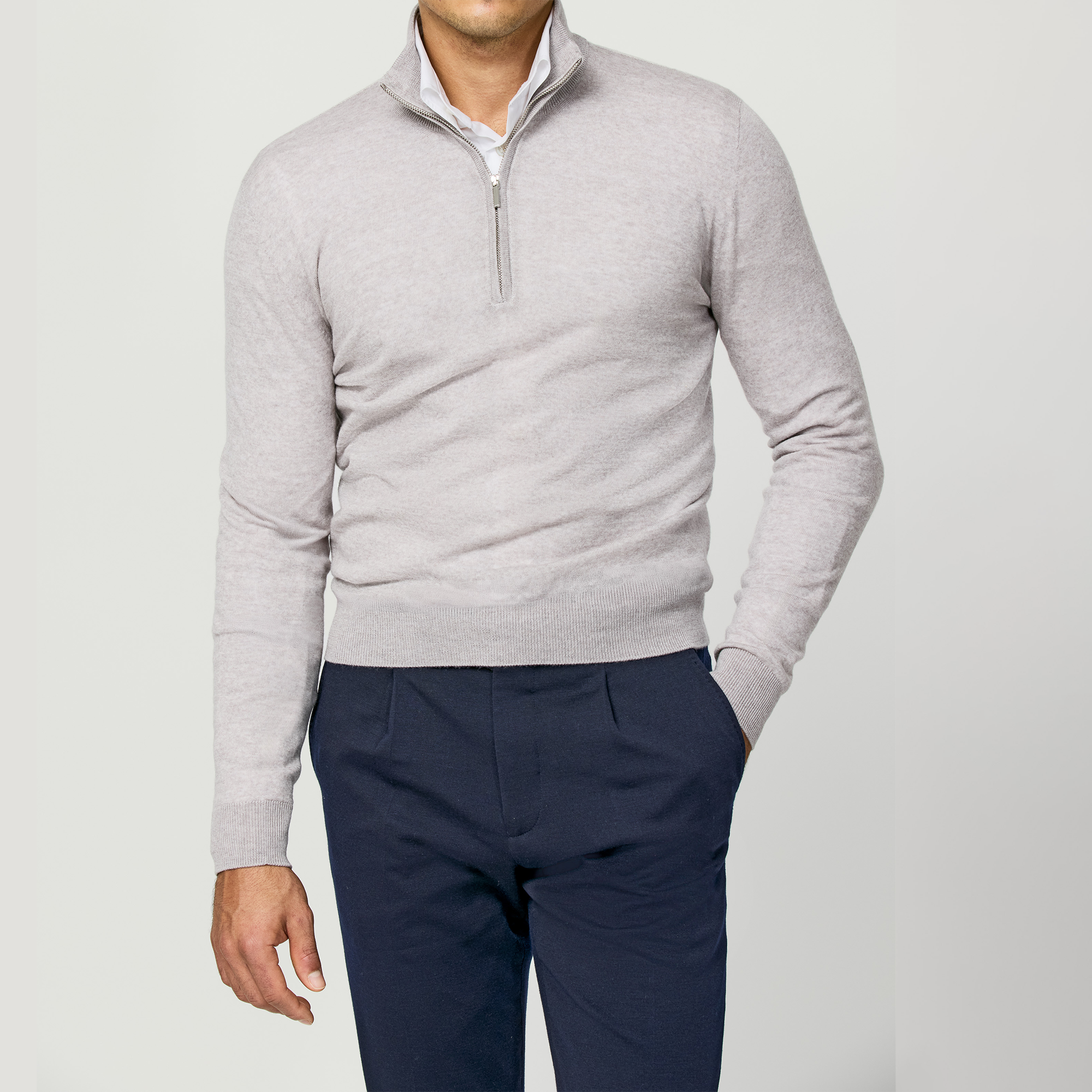 Greige Mélange Extra-Fine Merino Half-Zip