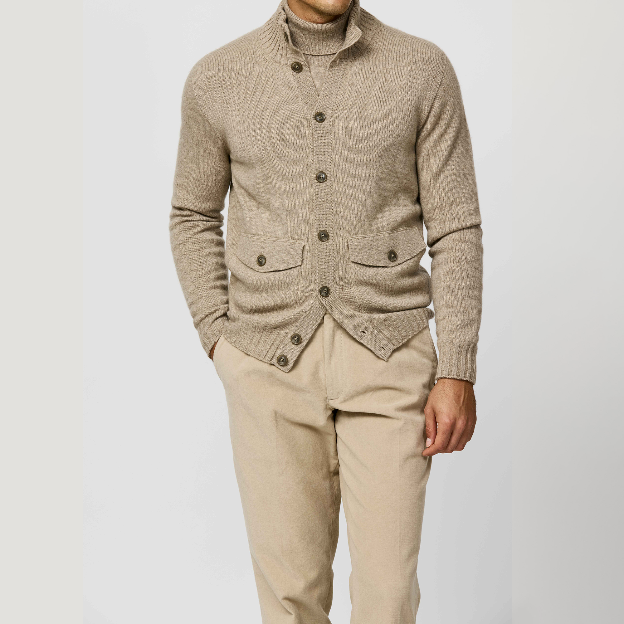 Beige Wool-Cashmere FullButton Bomber