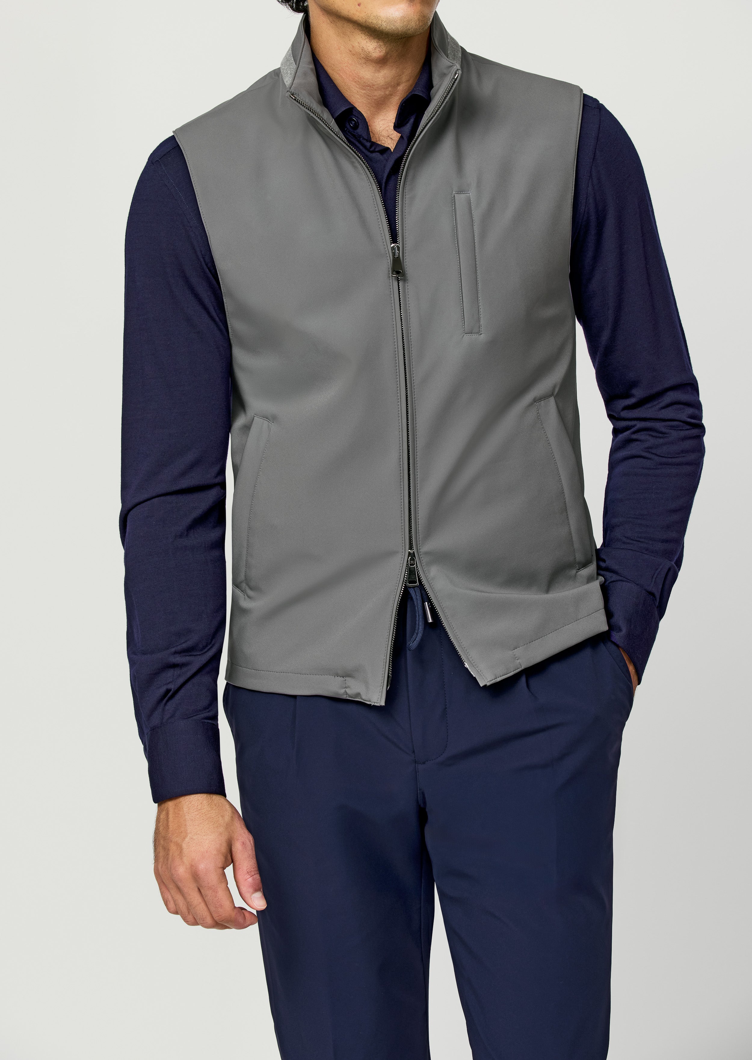 Steel Grey Stretch WaterRepellent Technical Fabric Vest