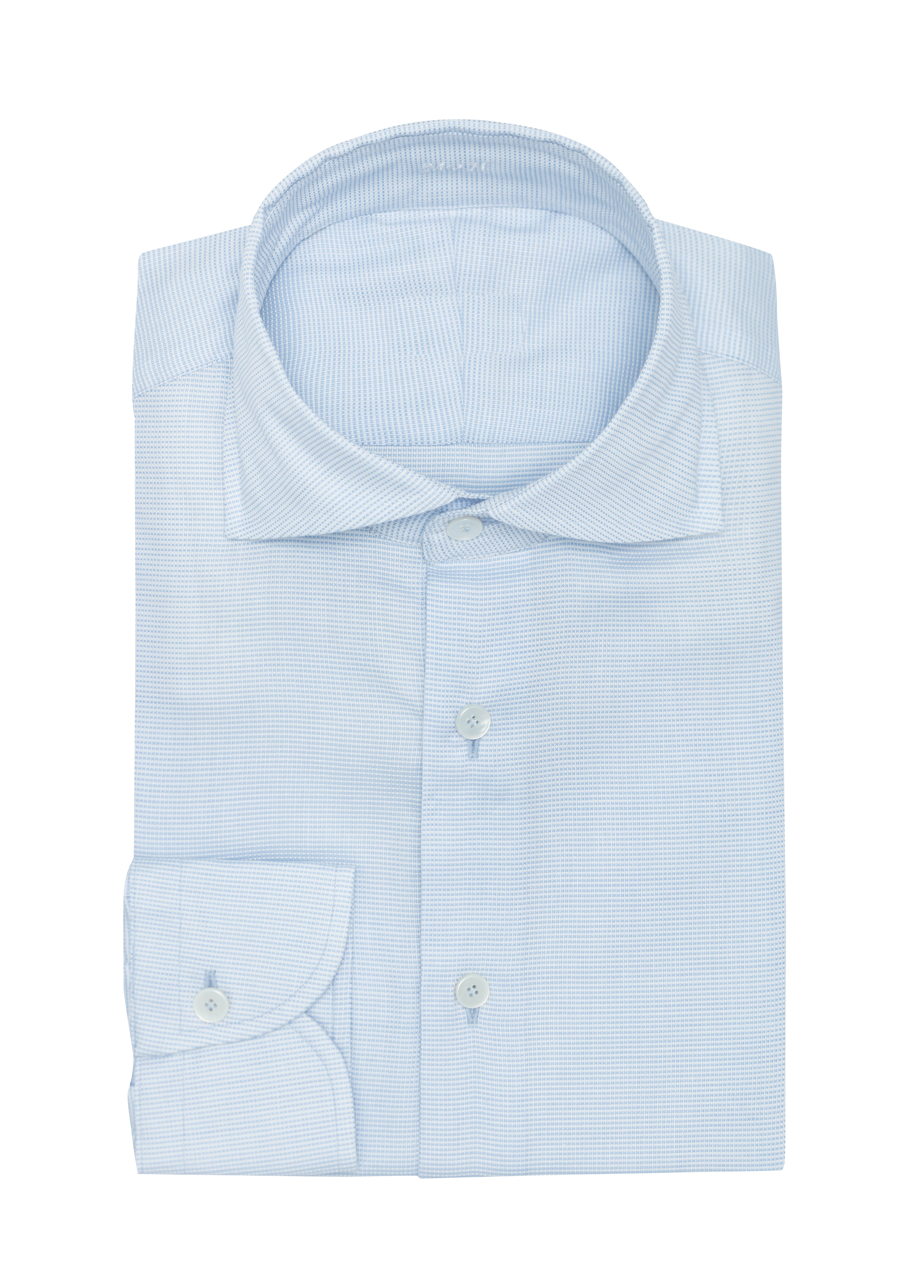 White Cotton-Lyocell Royal Oxford W/ Light Blue MicroCheck Shirt