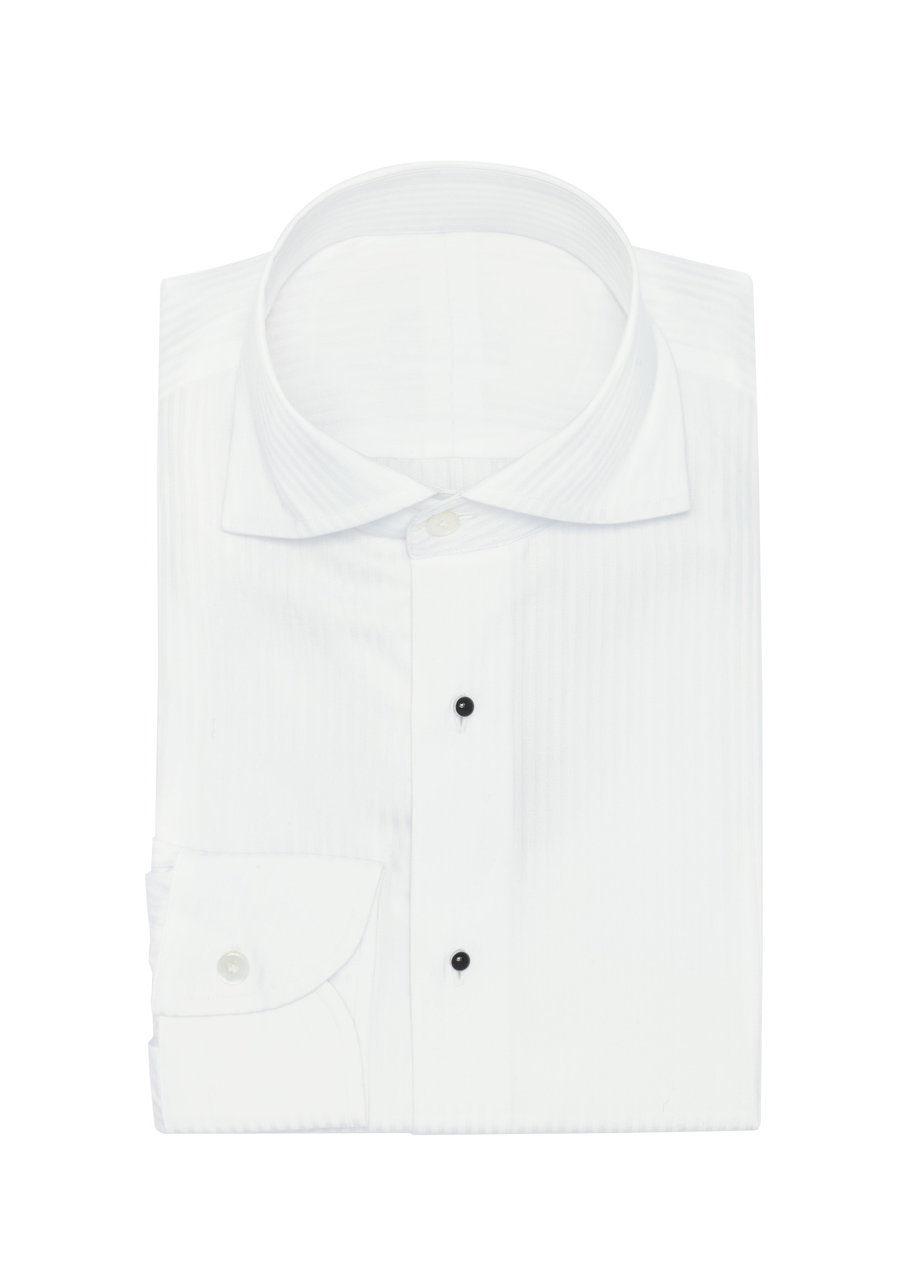 White Cotton Sateen Dobby W/ Stripe Shirt