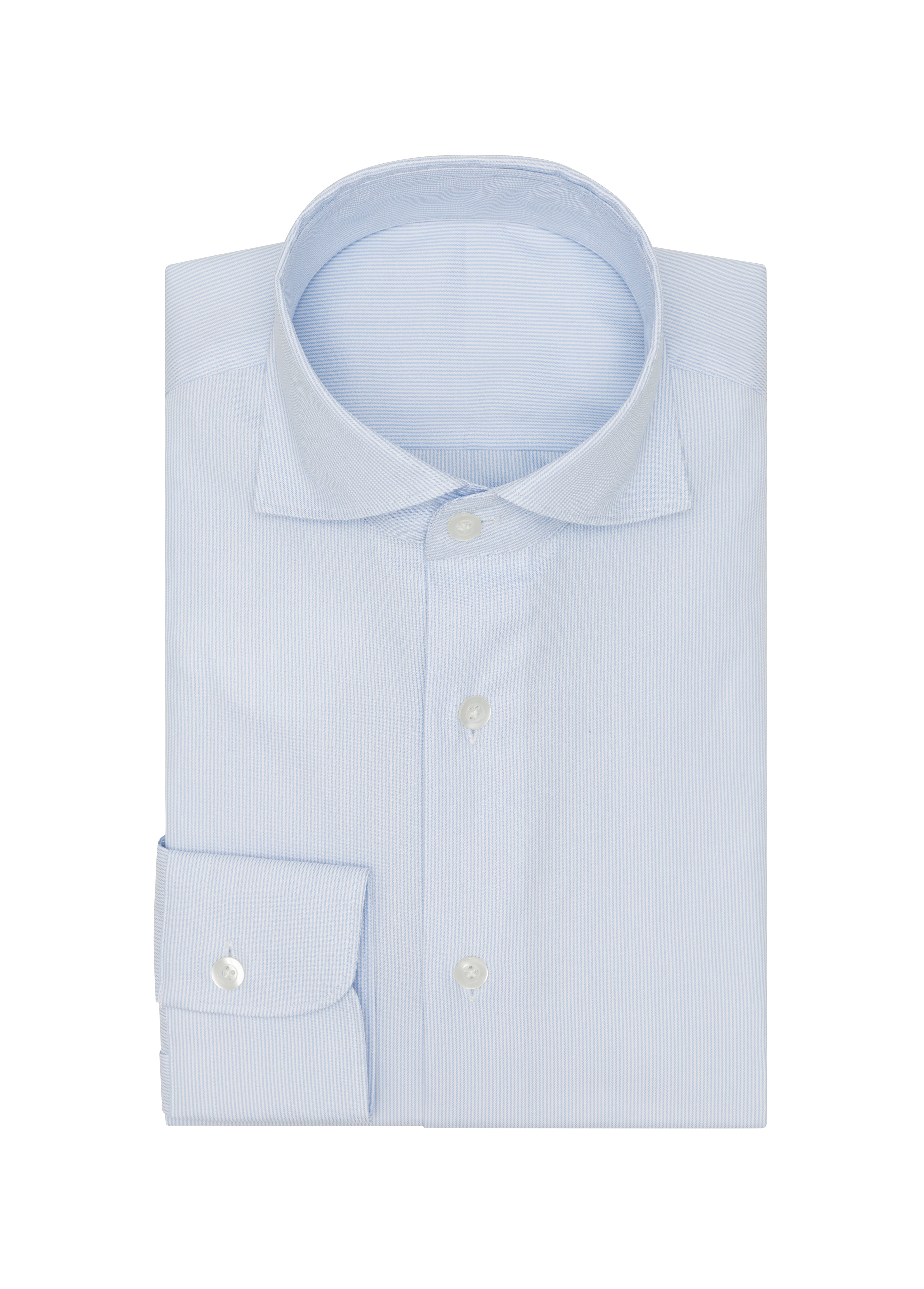 White Cotton Twill W/ Light Blue Micro-Stripe Shirt