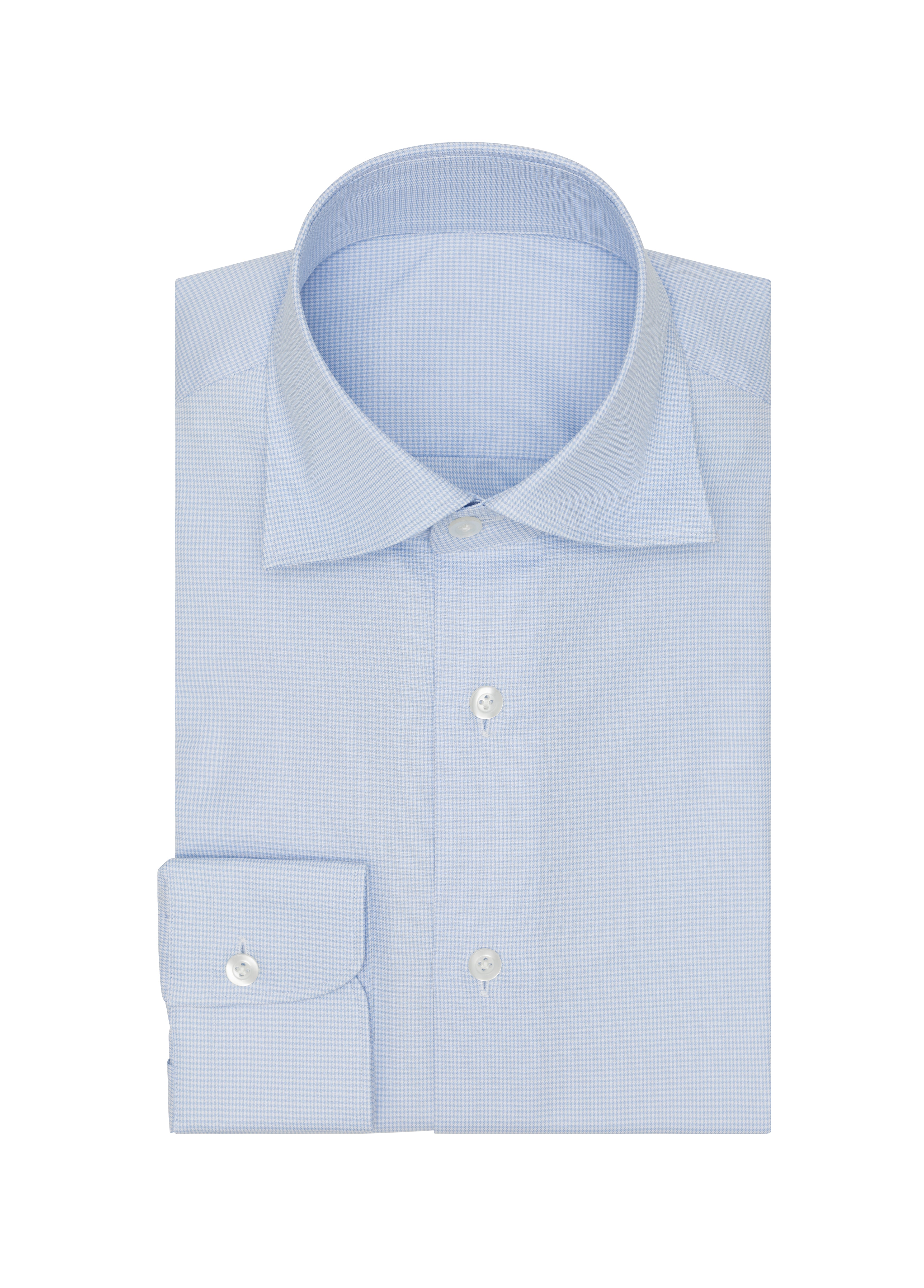 Light Blue Soft Cotton MicroHoundstooth Twill Shirt