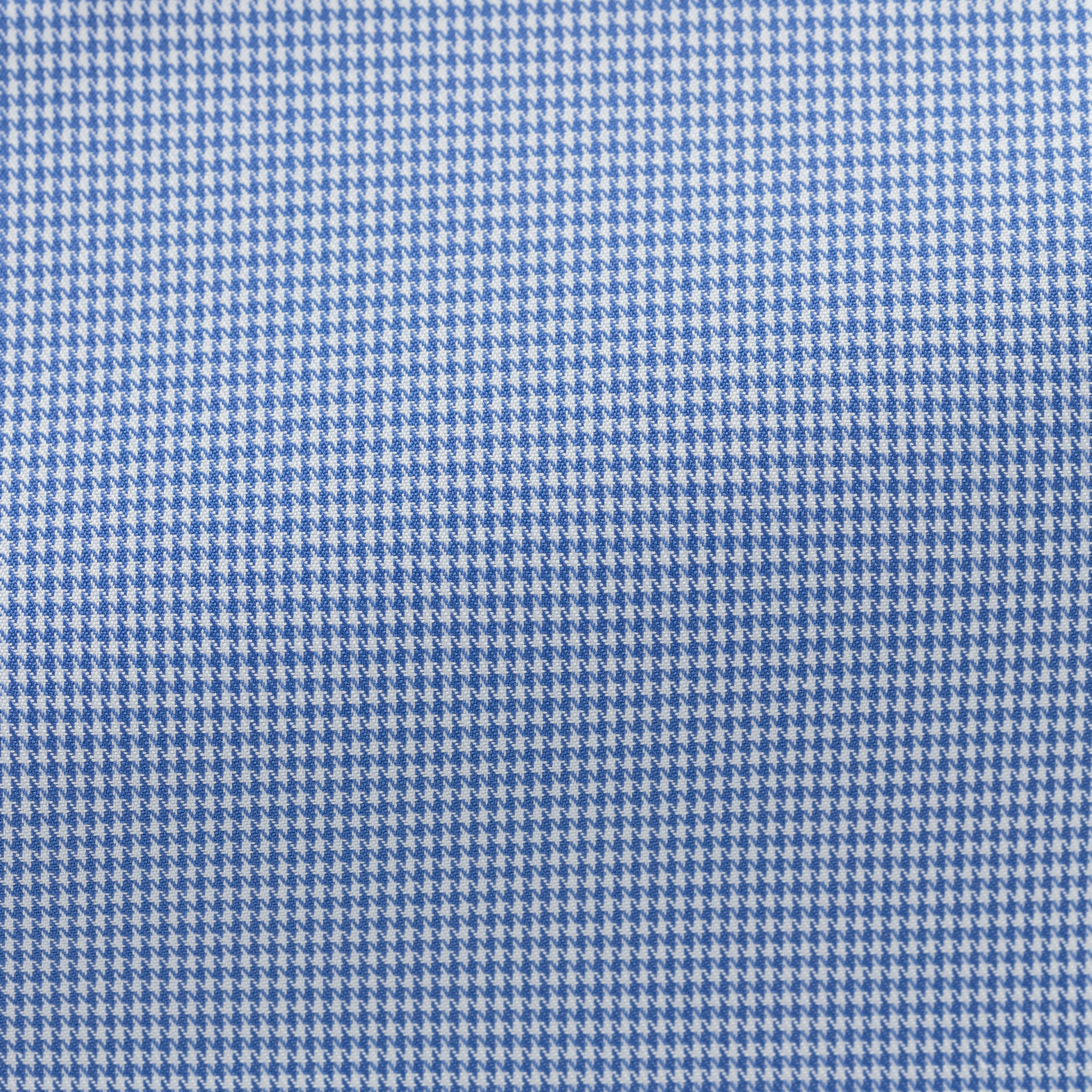 Blue Cotton Micro-Houndstooth Twill Shirt