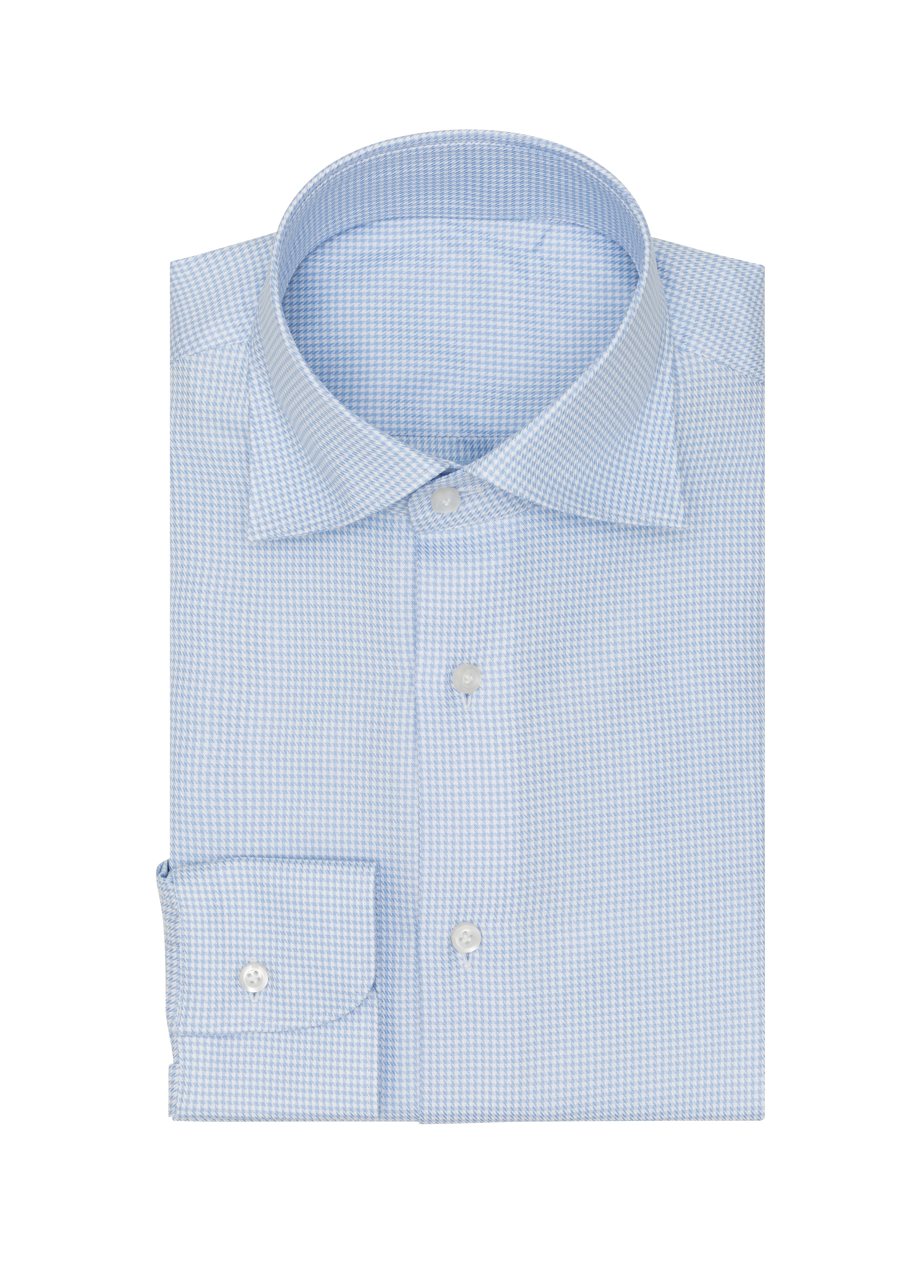 Light Blue Cotton Houndstooth Twill Shirt