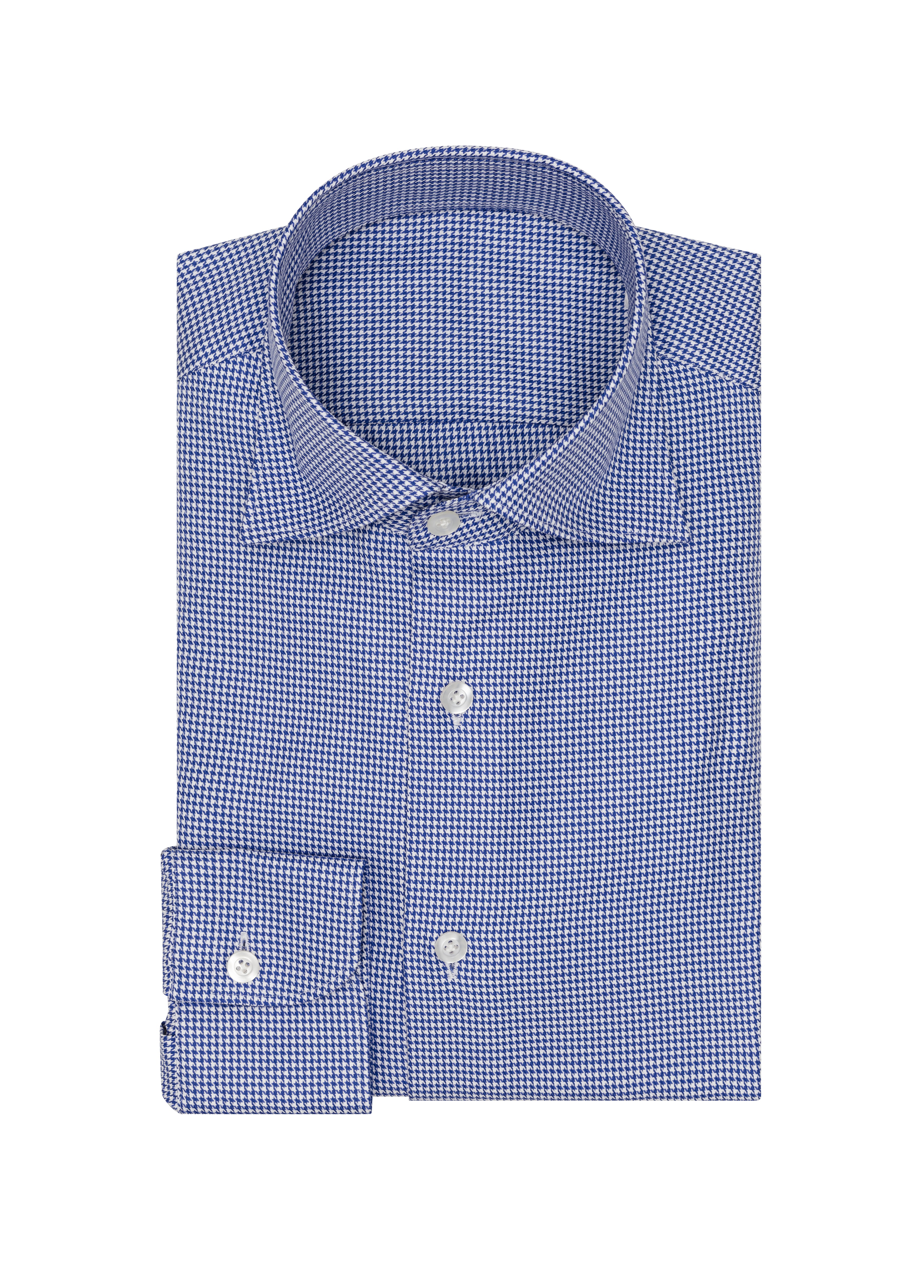 Dark Blue Cotton Houndstooth Twill Shirt