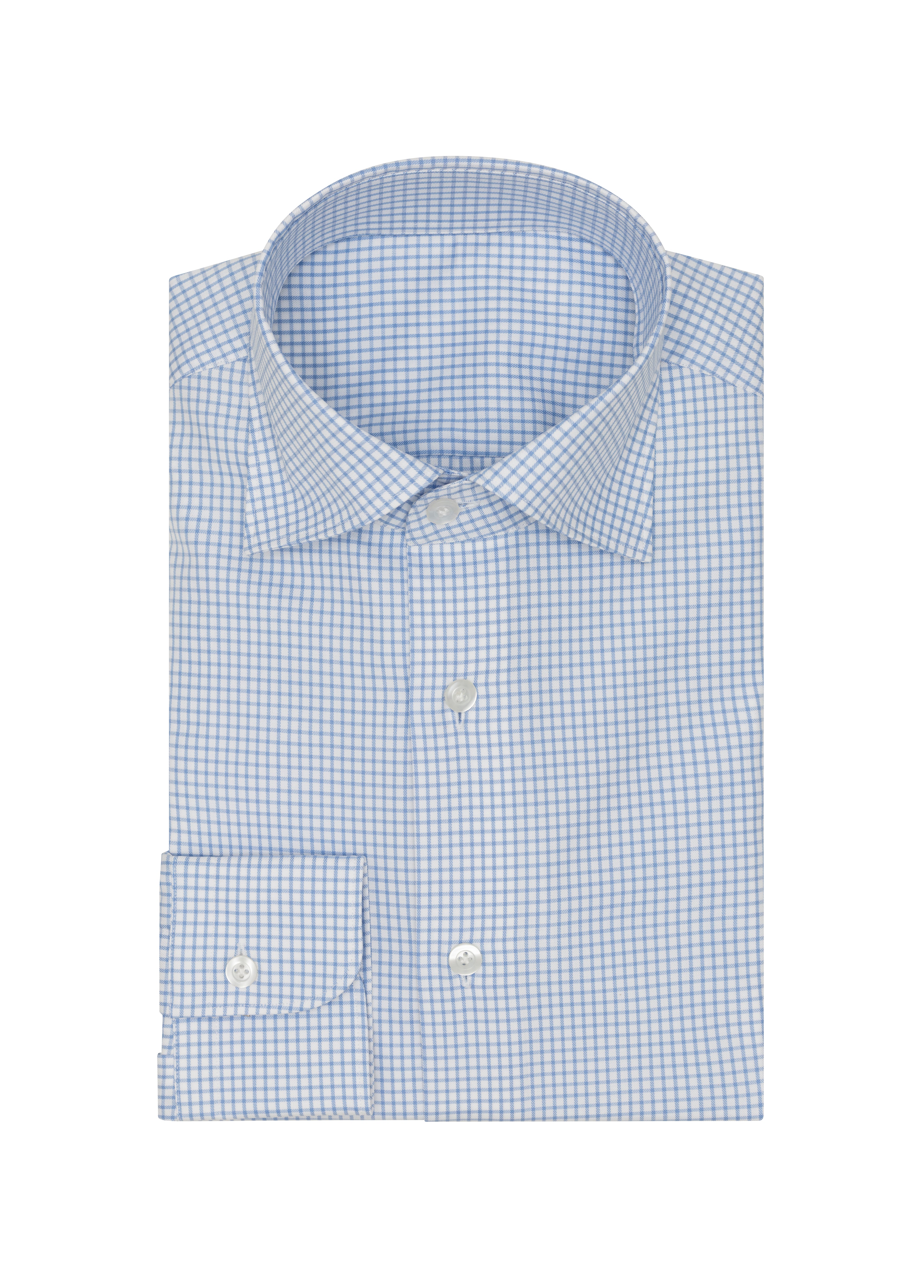 White Cotton Twill W/ Light Blue Check Shirt