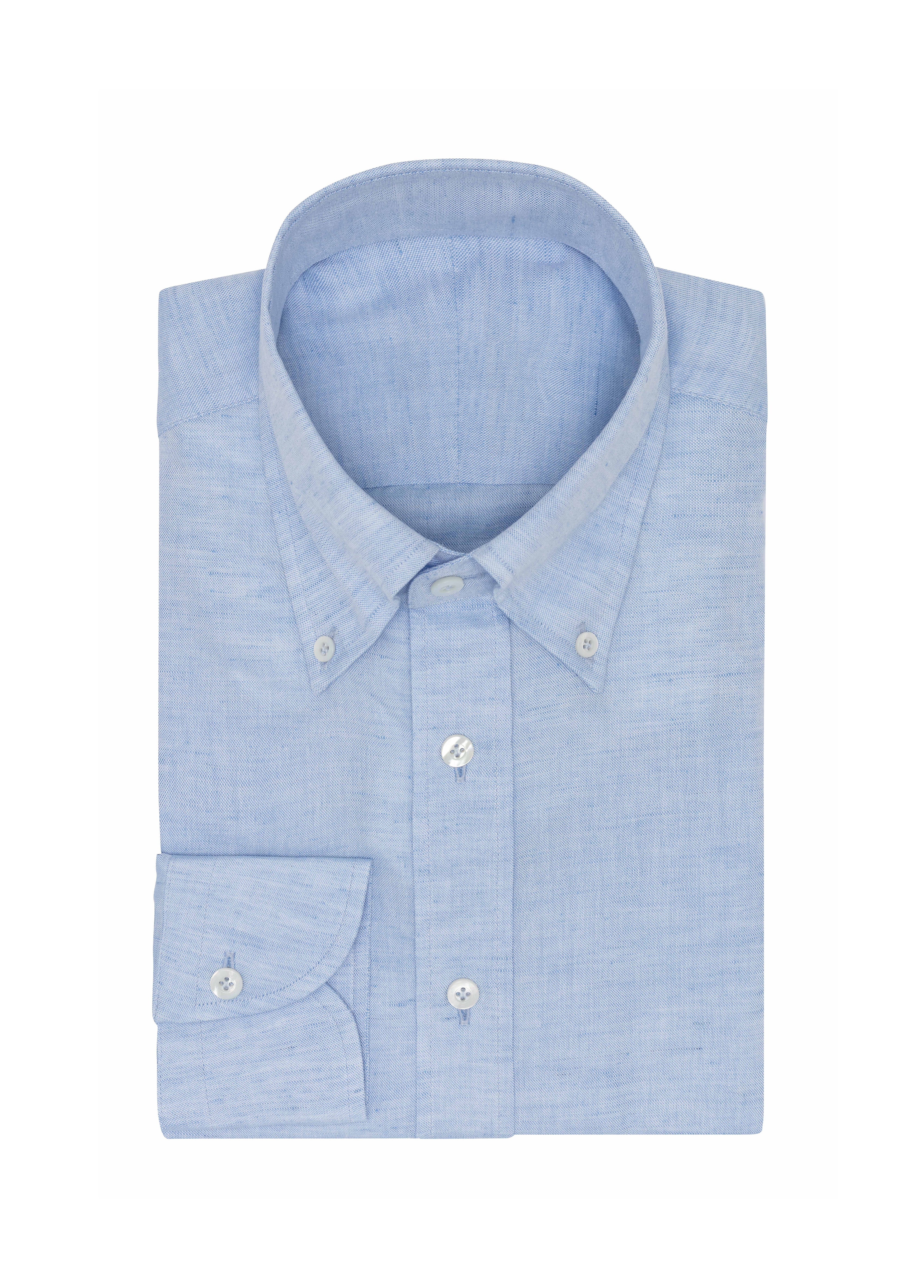 White-Light Blue Chambray Cotton-Linen Shirt