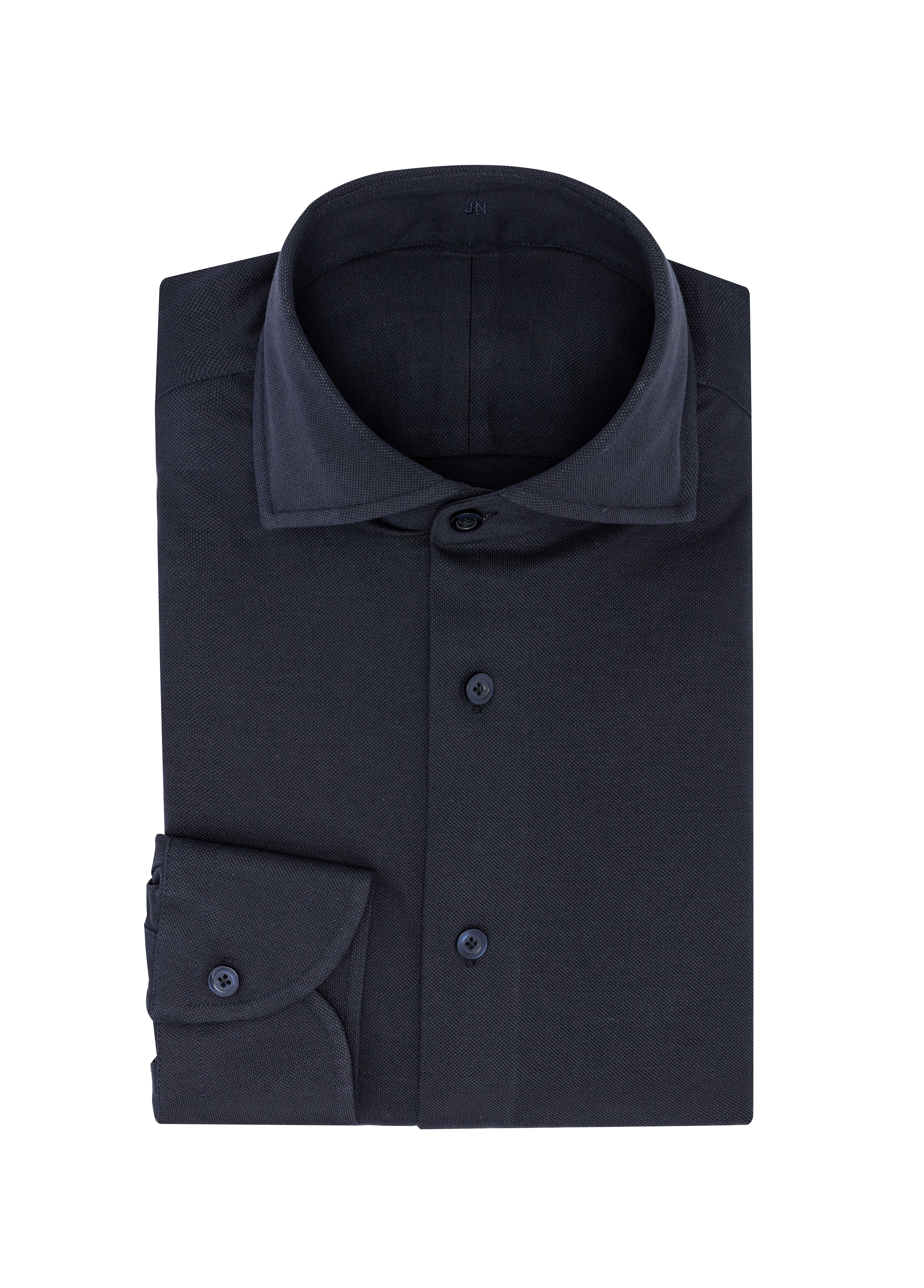 Dark Blue Cotton Piqué Knit Shirt