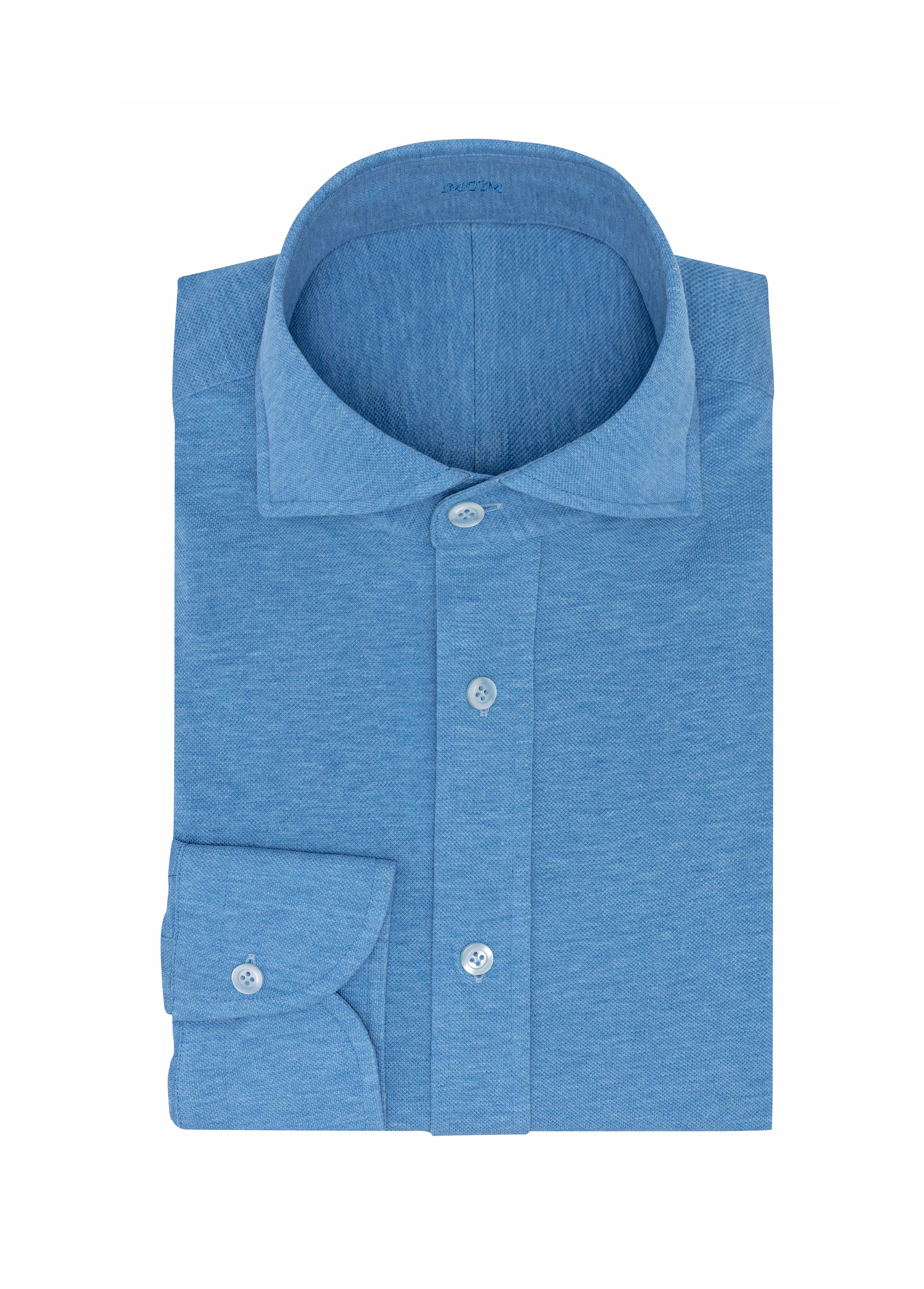 Light Blue Mélange Cotton Piqué Knit Shirt