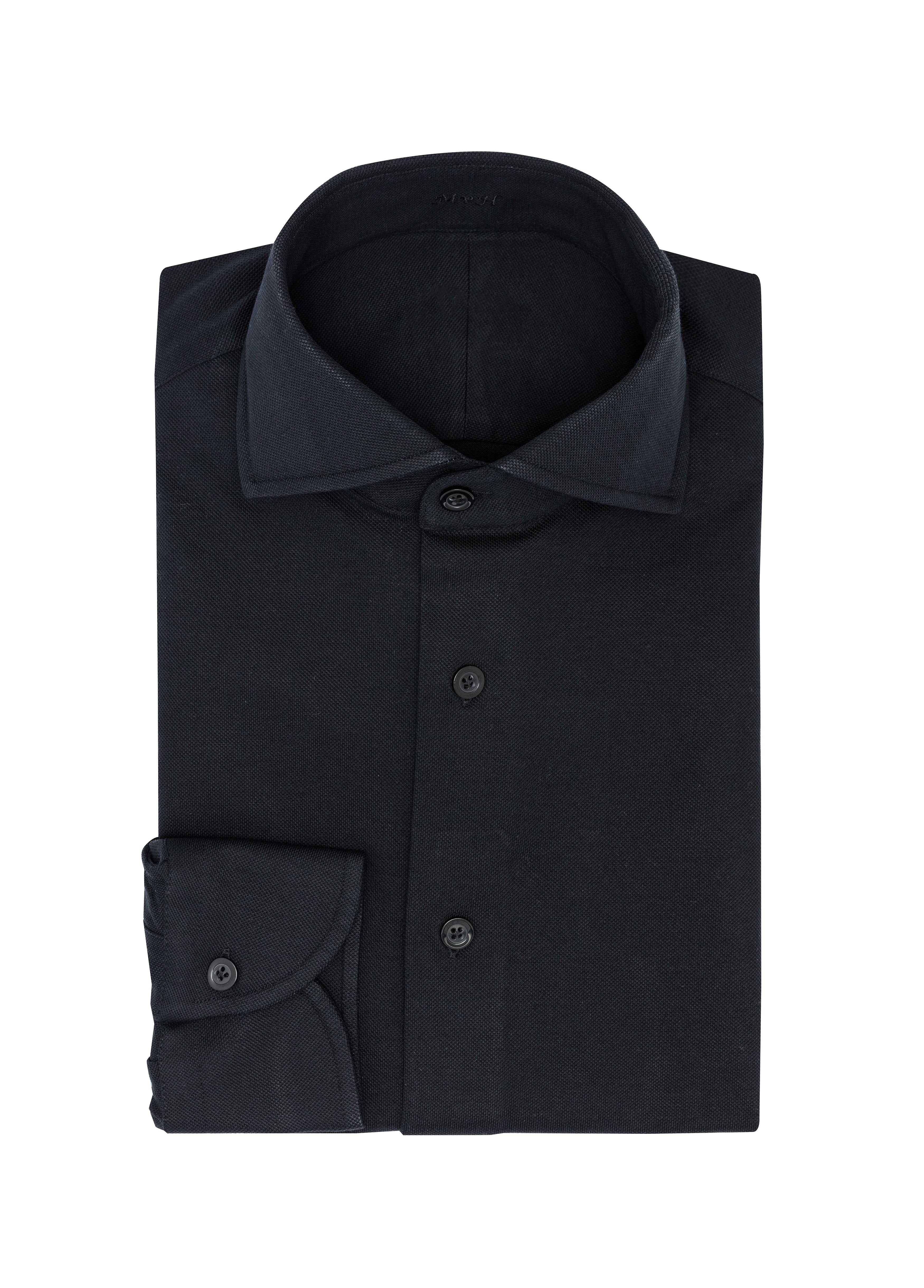 Black Cotton Piqué Knit Shirt