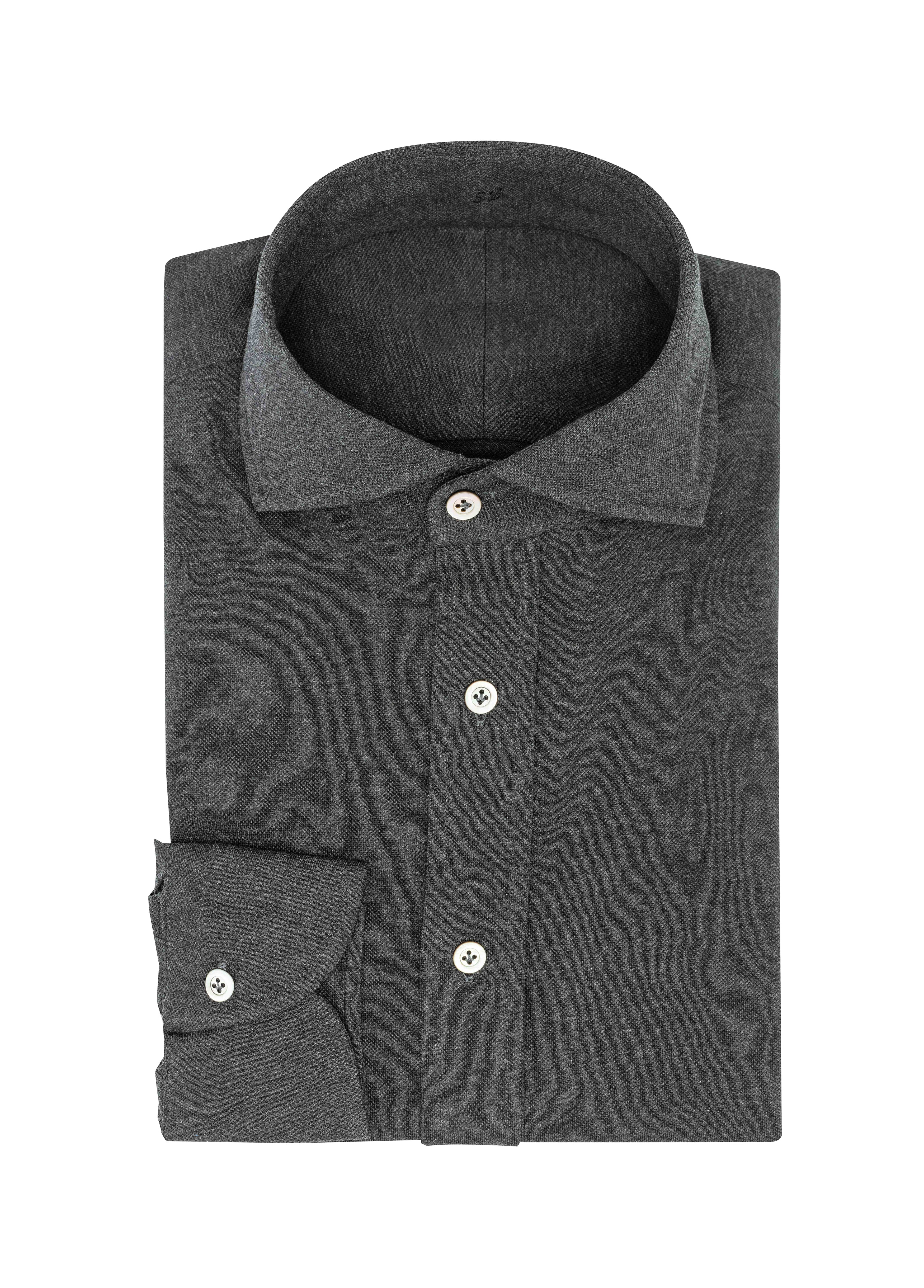 Dark Grey Mélange Cotton Piqué Knit Shirt