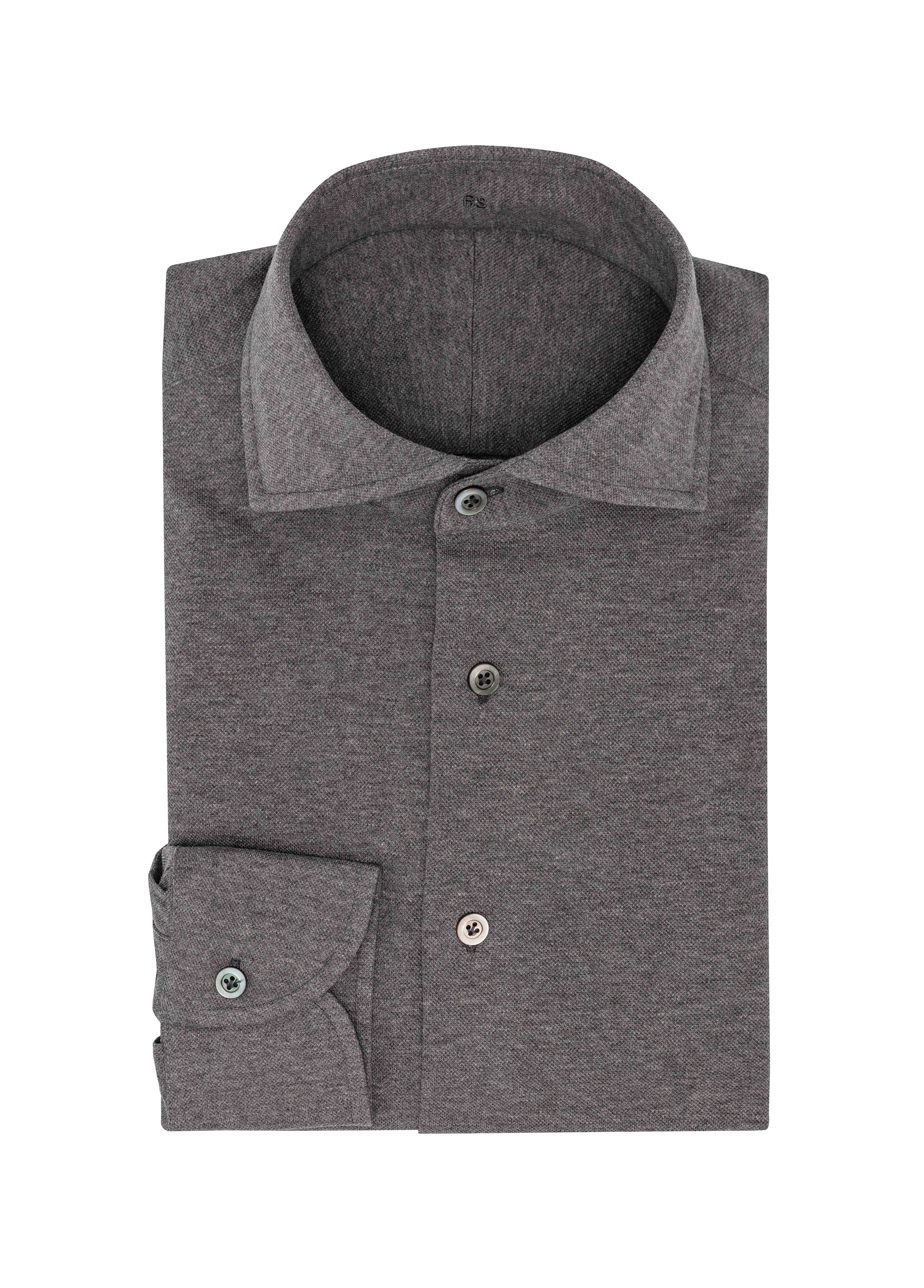Mid Grey Mélange Cotton Piqué Knit Shirt