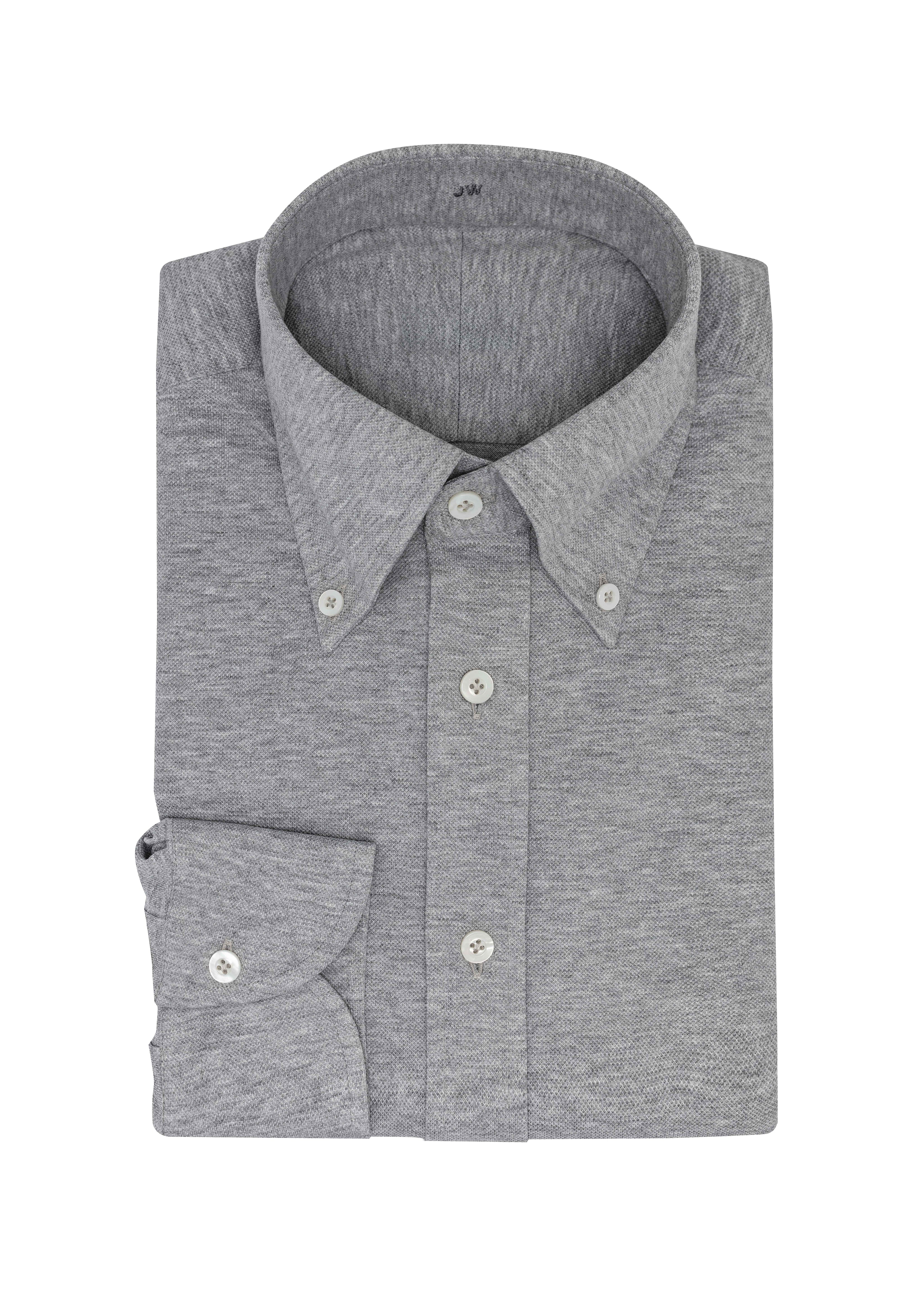 Light Grey Mélange Cotton Piqué Knit Shirt
