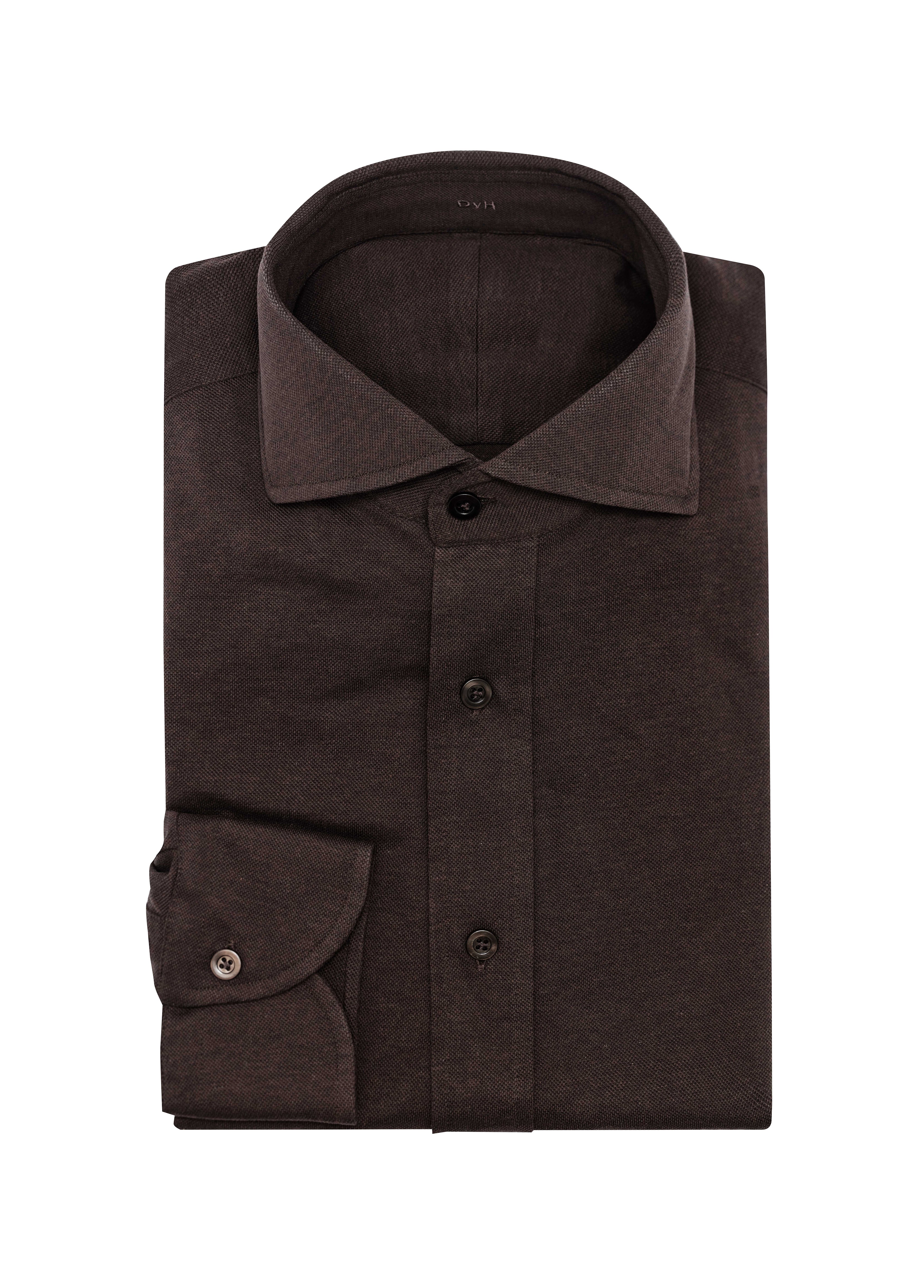 Dark Brown Mélange Cotton Piqué Knit Shirt