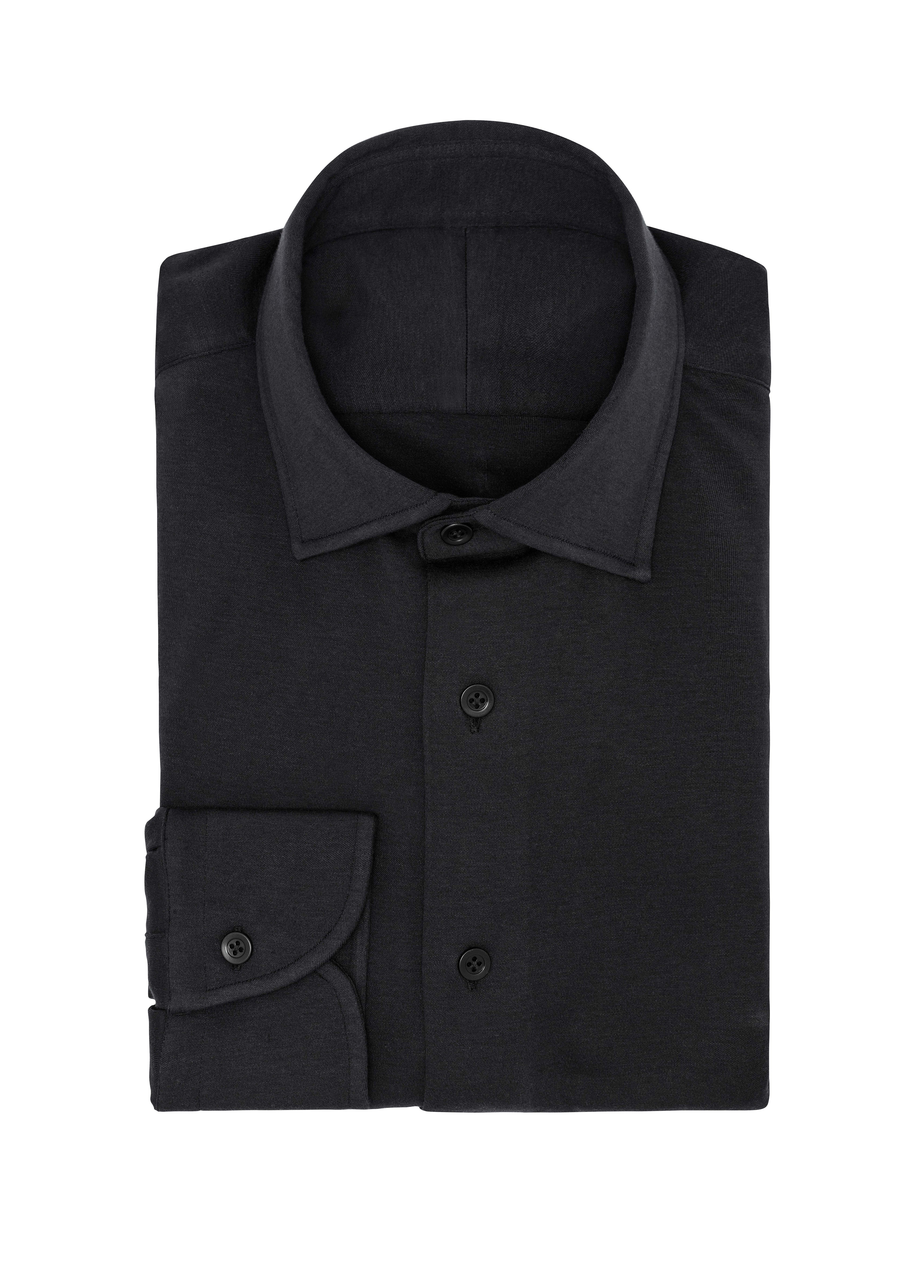 Black Cotton Interlock Knit Shirt