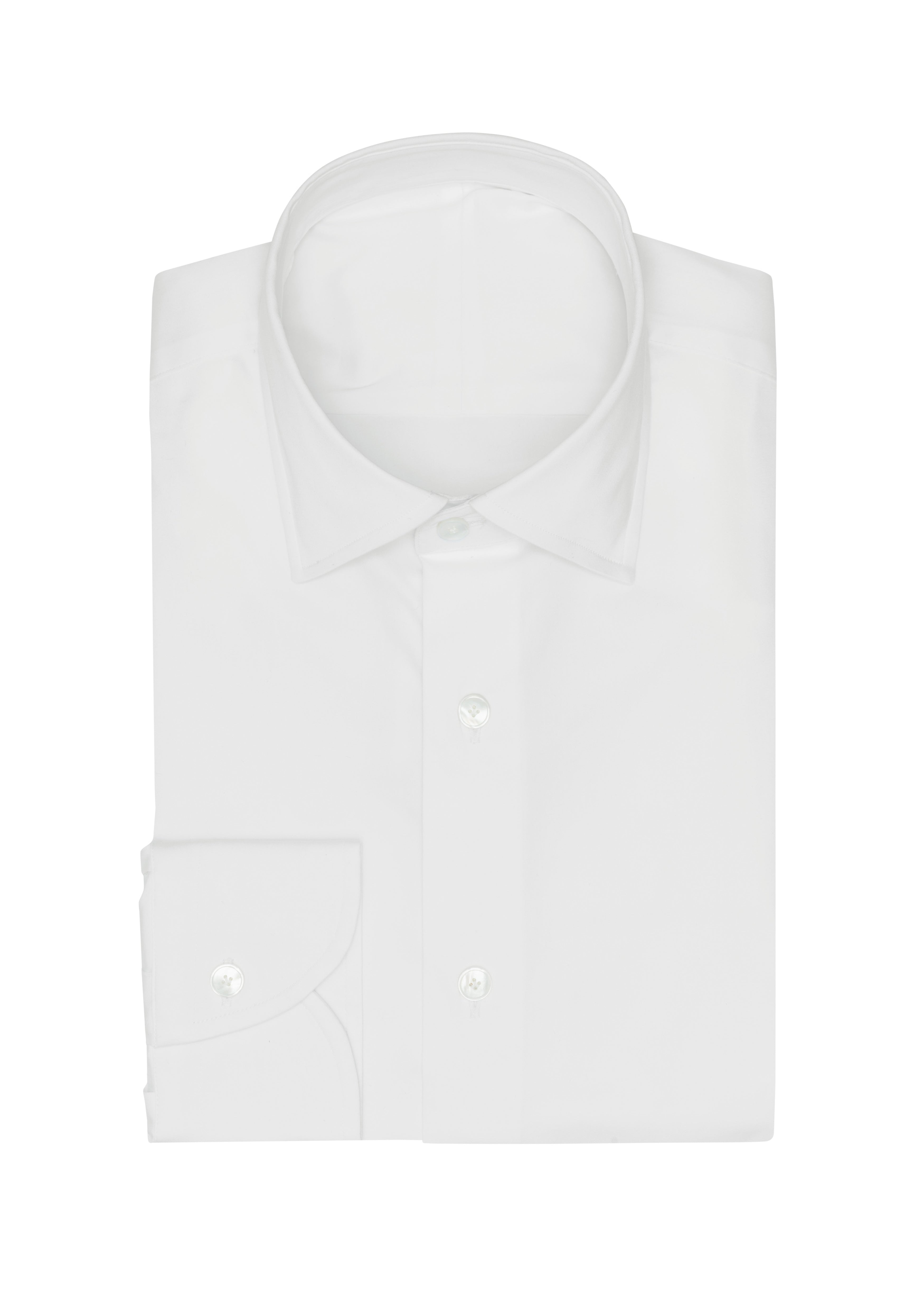 White Stretch Cotton Blend Sateen Shirt